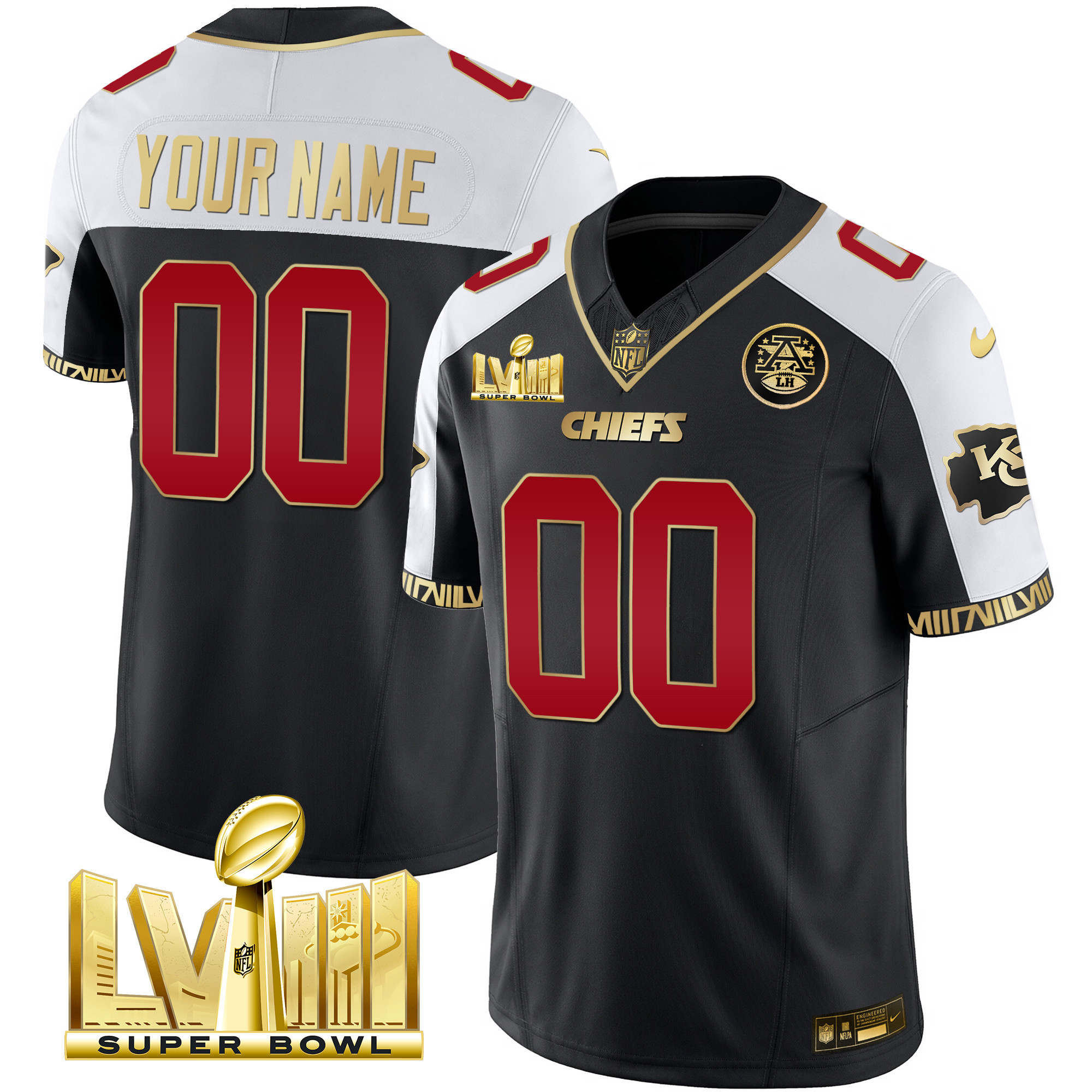 Chiefs Super Bowl LVIII Pattern Gold Vapor Custom Jersey V2 - All Stitched