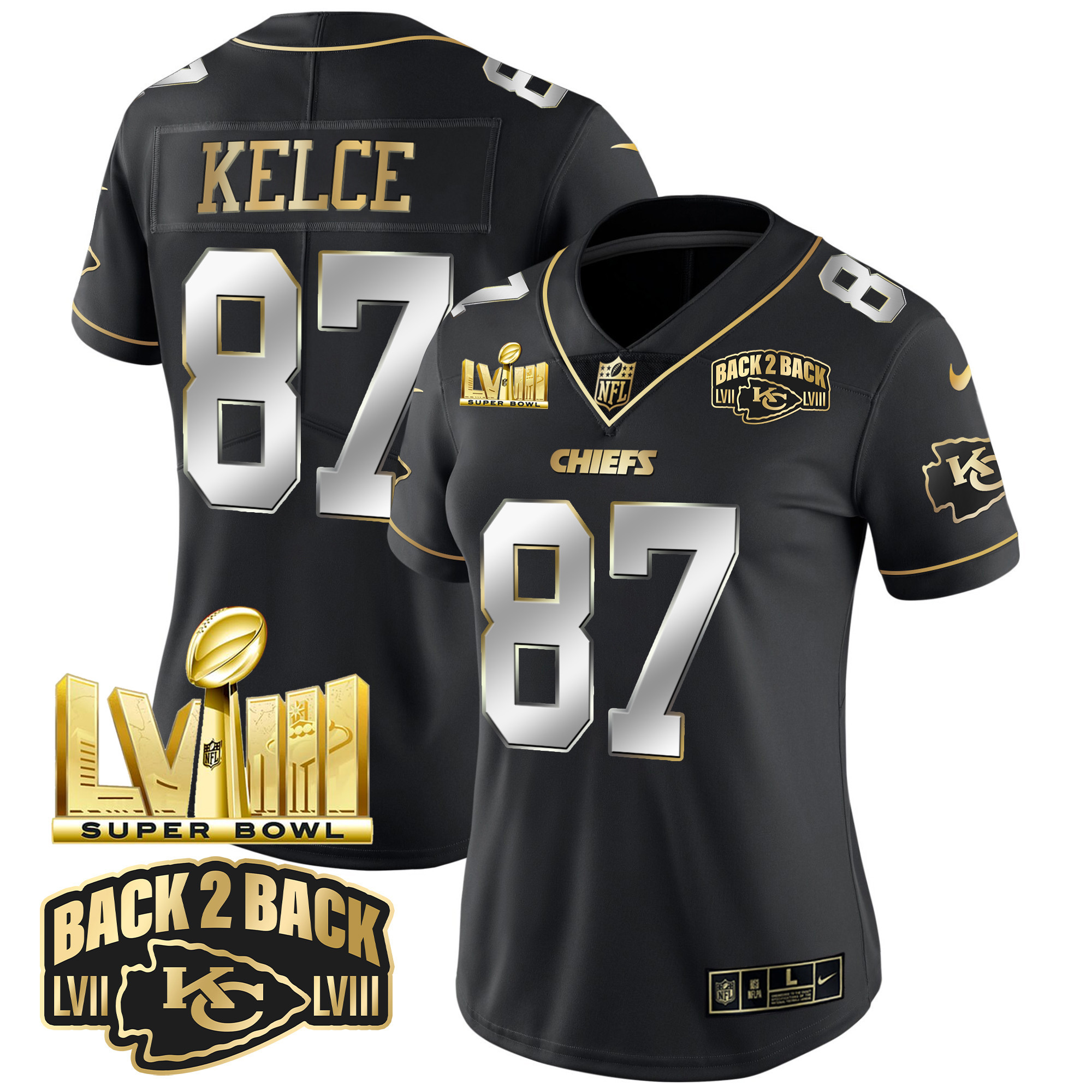 Women's Chiefs Super Bowl LVIII & Back 2 Back Gold Patch Vapor Jersey V2 - All Stitched - Image 2