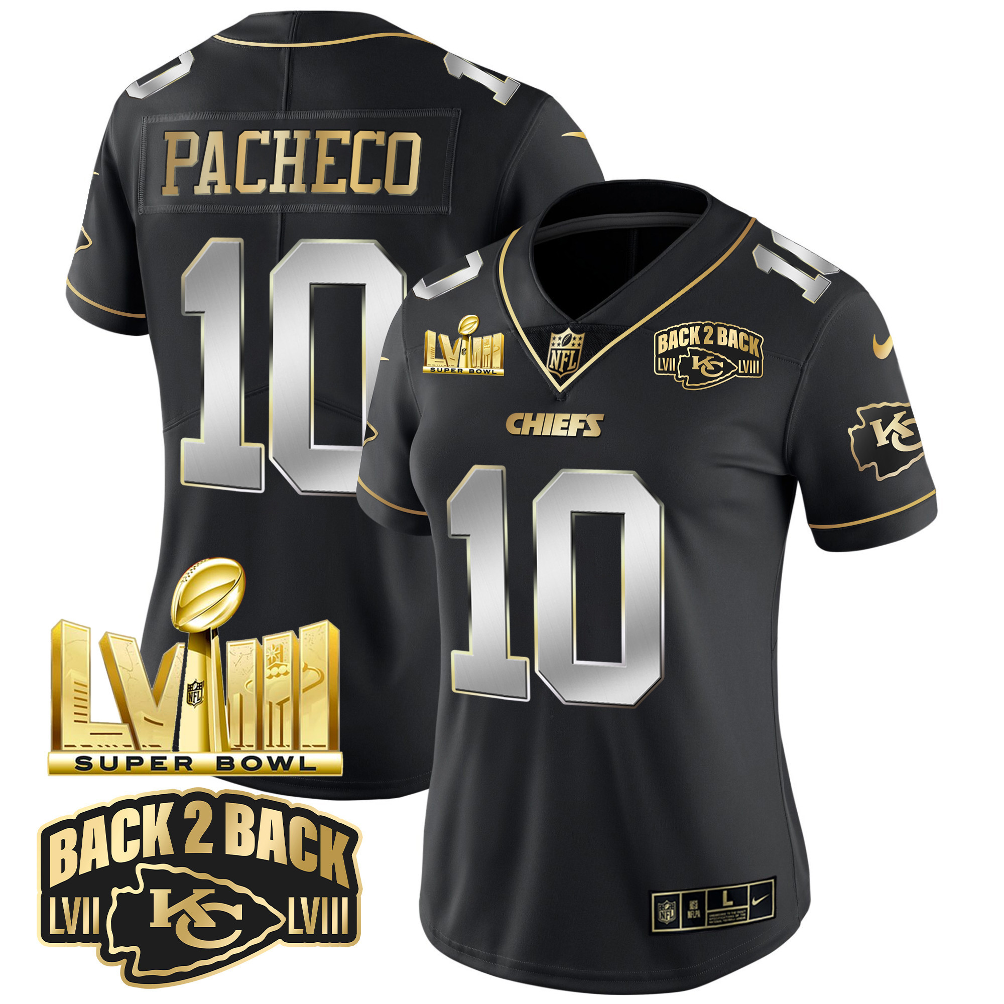 Women's Chiefs Super Bowl LVIII & Back 2 Back Gold Patch Vapor Jersey V2 - All Stitched - Image 4