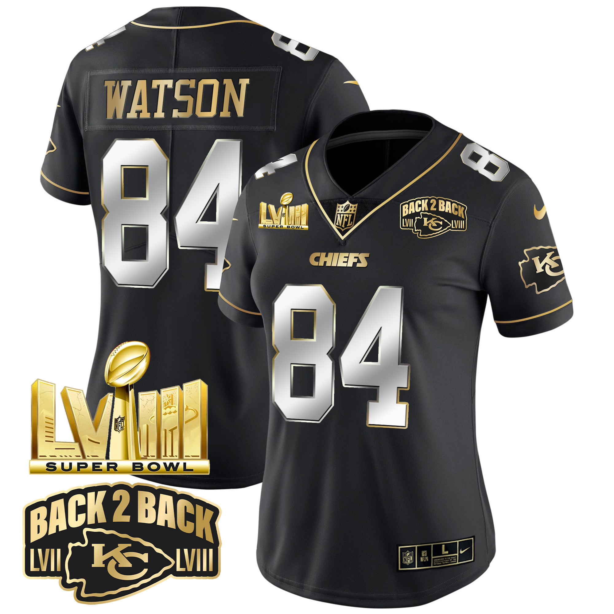 Women's Chiefs Super Bowl LVIII & Back 2 Back Gold Patch Vapor Jersey V2 - All Stitched - Image 5
