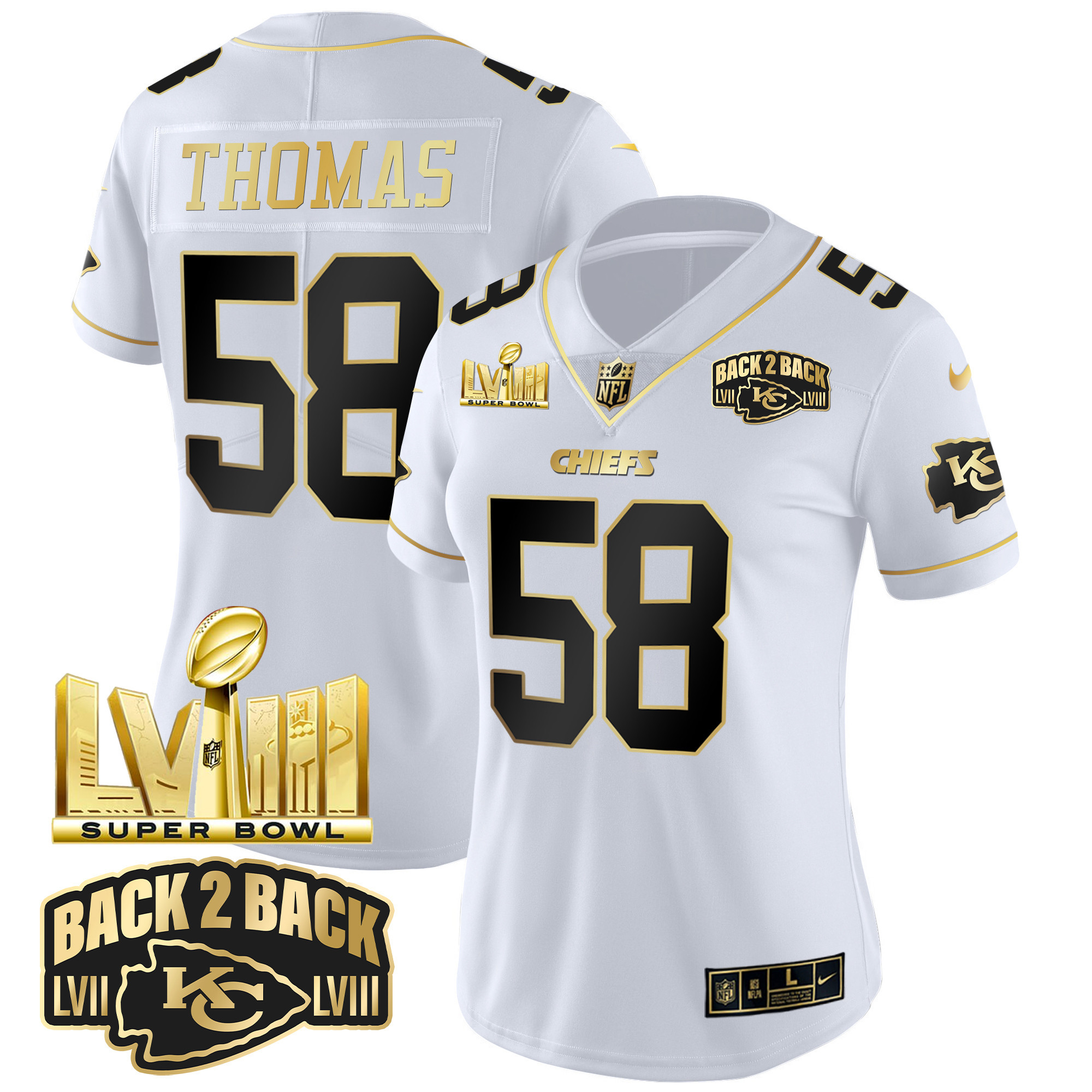 Women's Chiefs Super Bowl LVIII & Back 2 Back Gold Patch Vapor Jersey V2 - All Stitched - Image 19