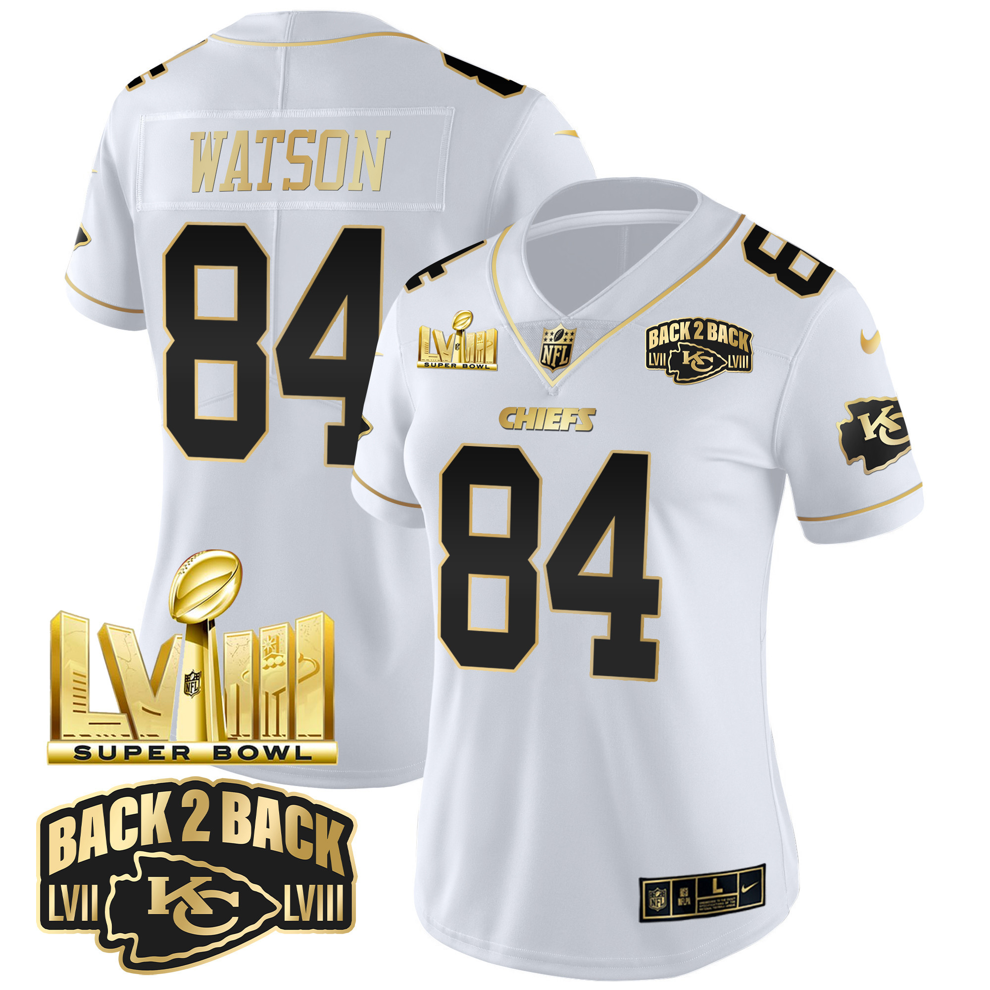Women's Chiefs Super Bowl LVIII & Back 2 Back Gold Patch Vapor Jersey V2 - All Stitched - Image 21