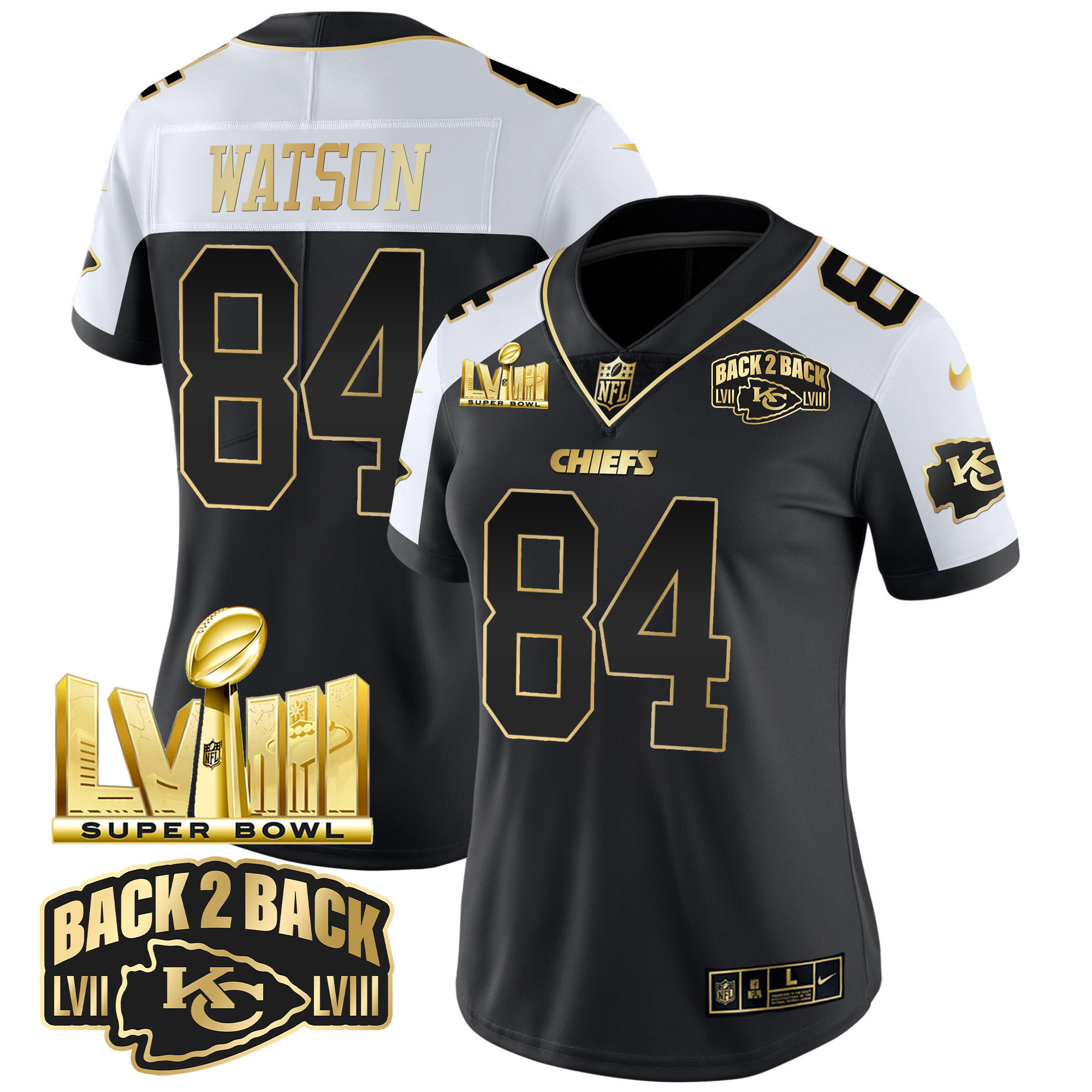 Women's Chiefs Super Bowl LVIII & Back 2 Back Gold Patch Vapor Jersey V2 - All Stitched - Image 29