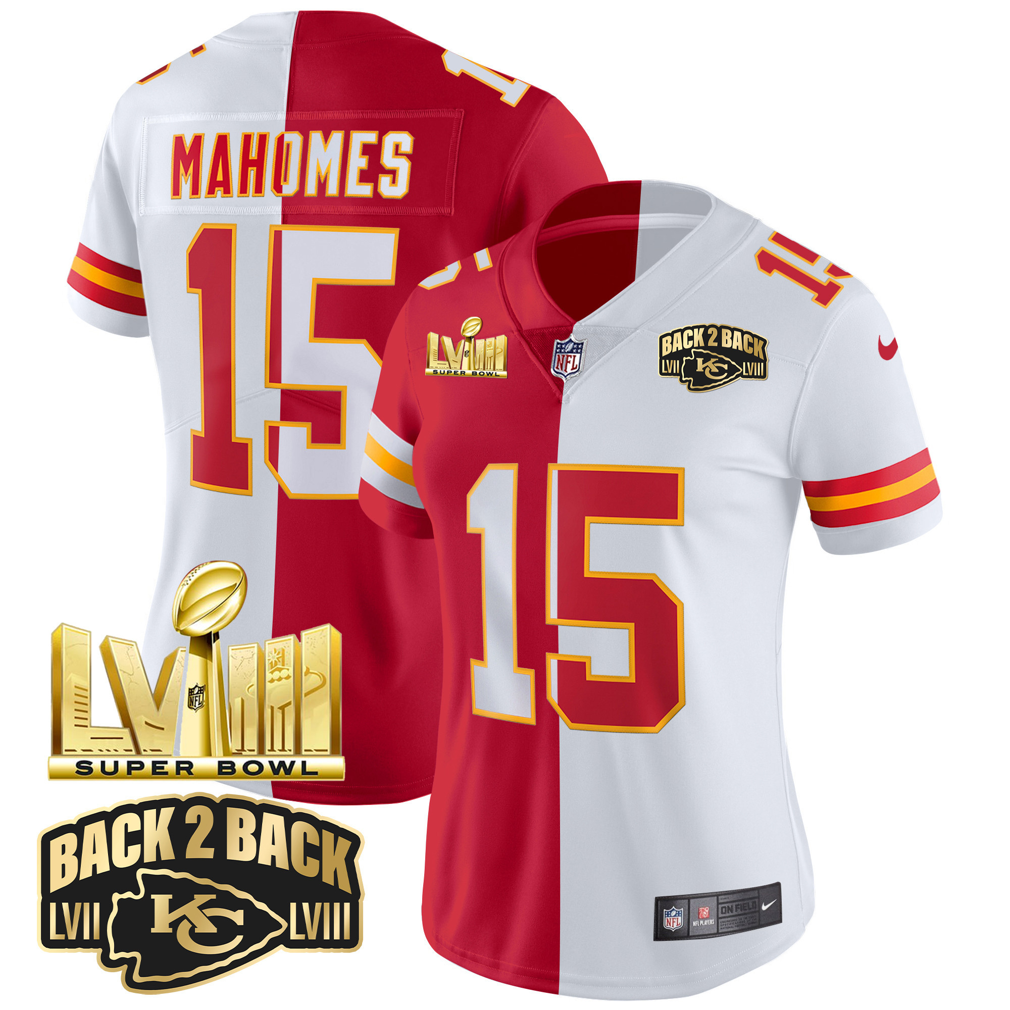 Women's Chiefs Super Bowl LVIII & Back 2 Back Gold Patch Vapor Jersey V2 - All Stitched - Image 33