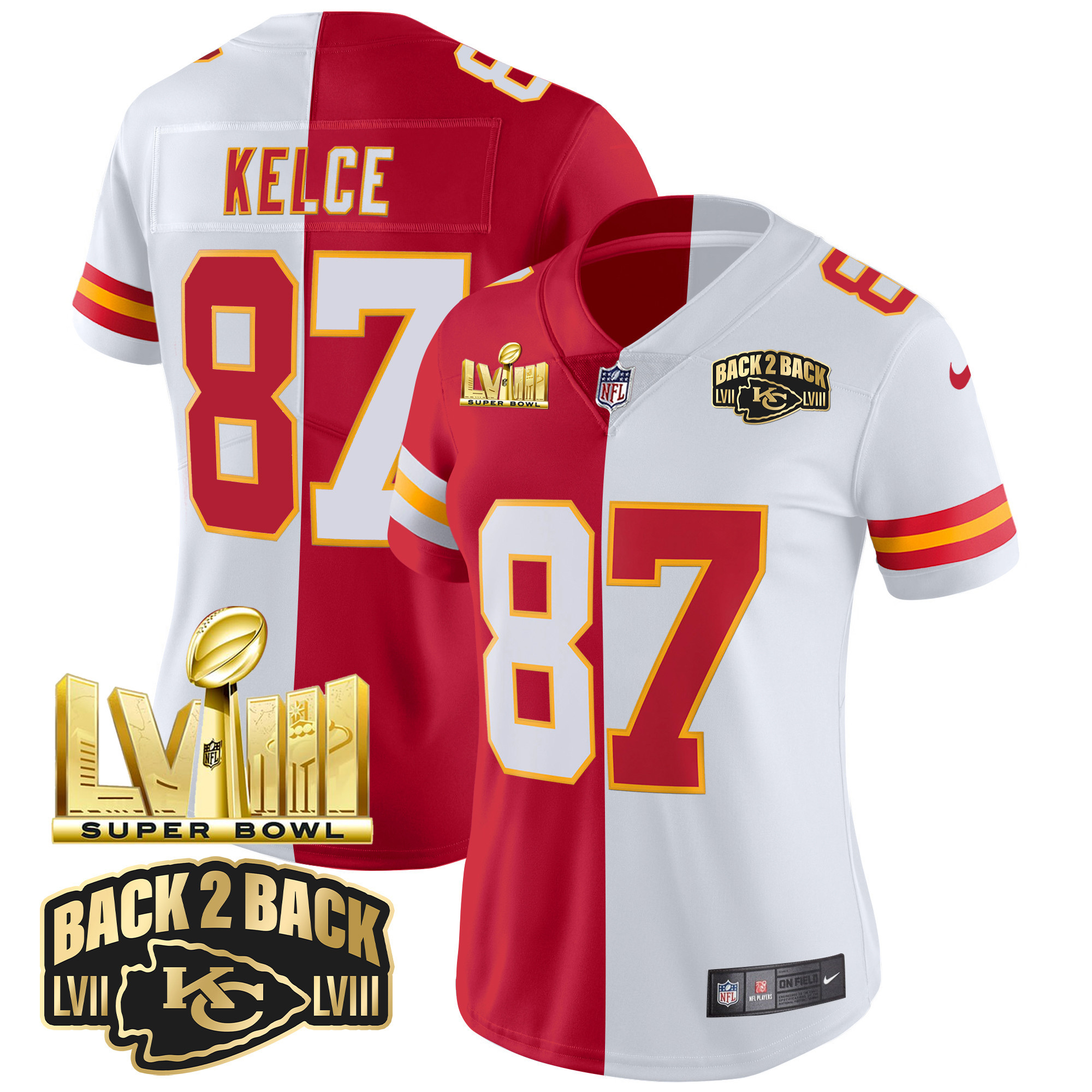 Women's Chiefs Super Bowl LVIII & Back 2 Back Gold Patch Vapor Jersey V2 - All Stitched - Image 34