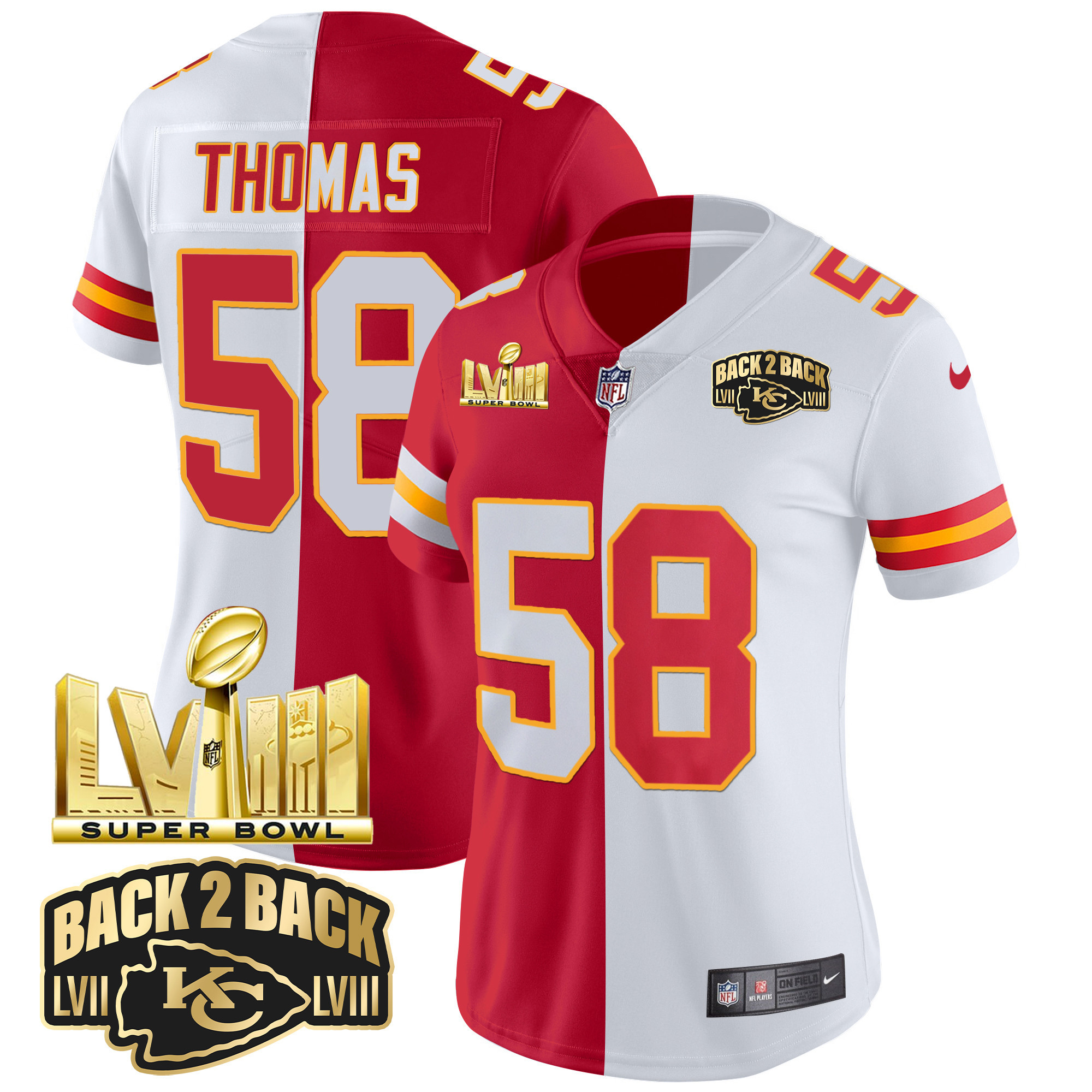 Women's Chiefs Super Bowl LVIII & Back 2 Back Gold Patch Vapor Jersey V2 - All Stitched - Image 35