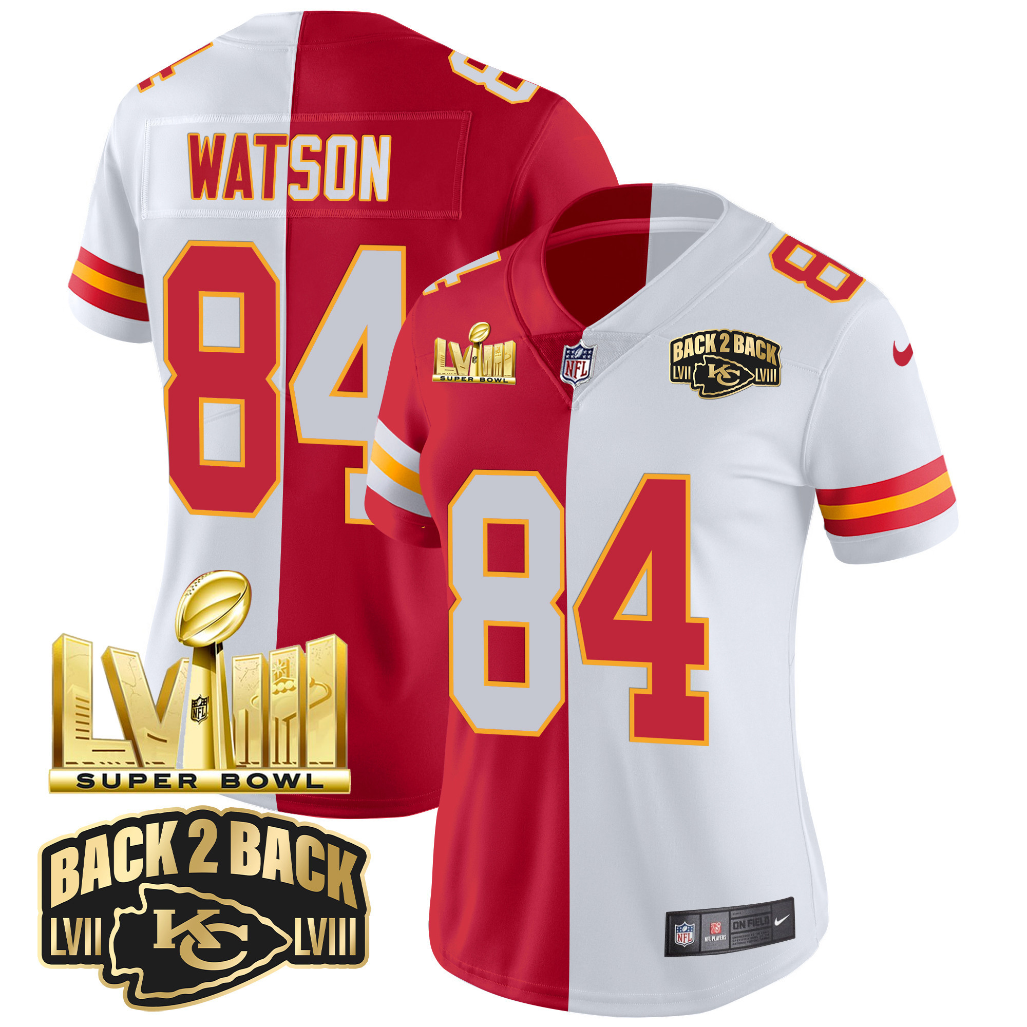 Women's Chiefs Super Bowl LVIII & Back 2 Back Gold Patch Vapor Jersey V2 - All Stitched - Image 37