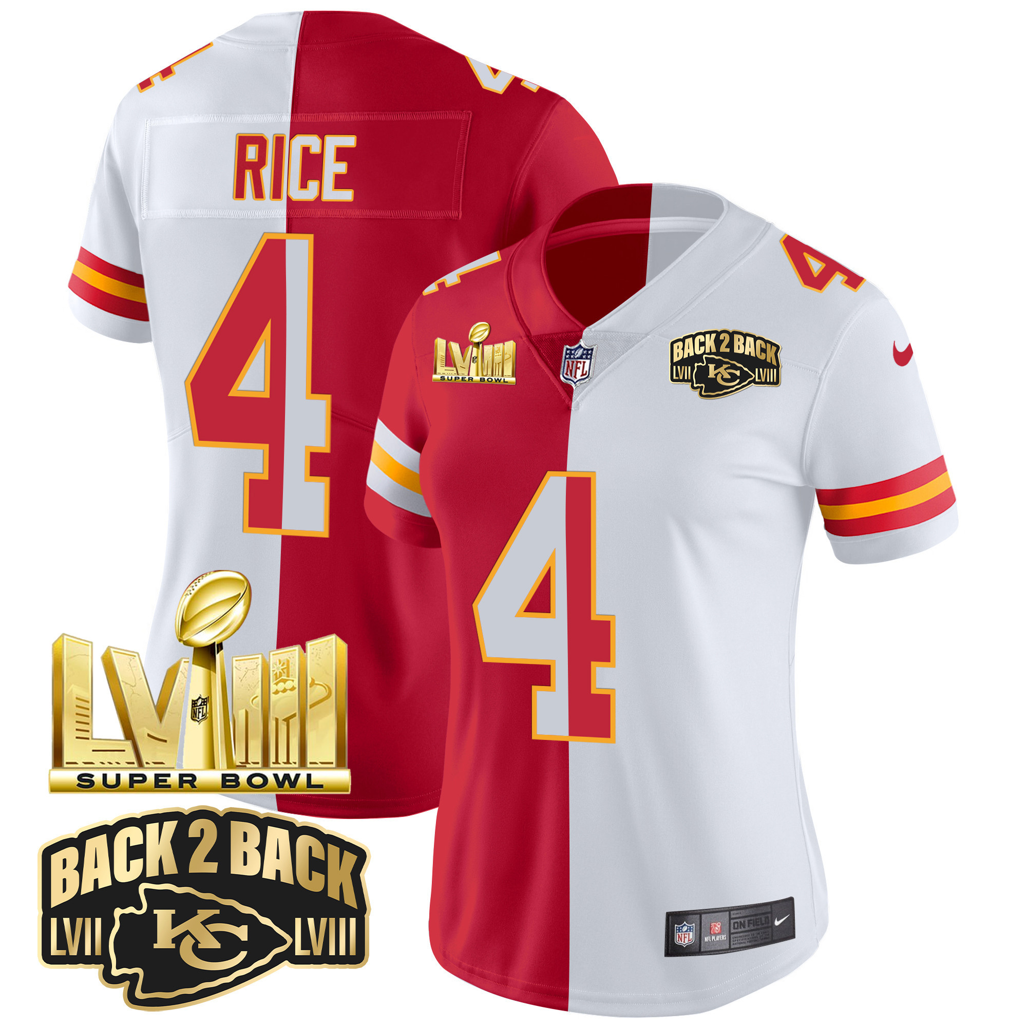 Women's Chiefs Super Bowl LVIII & Back 2 Back Gold Patch Vapor Jersey V2 - All Stitched - Image 39