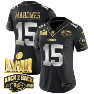 Women's Chiefs Super Bowl LVIII & Back 2 Back Gold Patch Vapor Jersey V2 - All Stitched