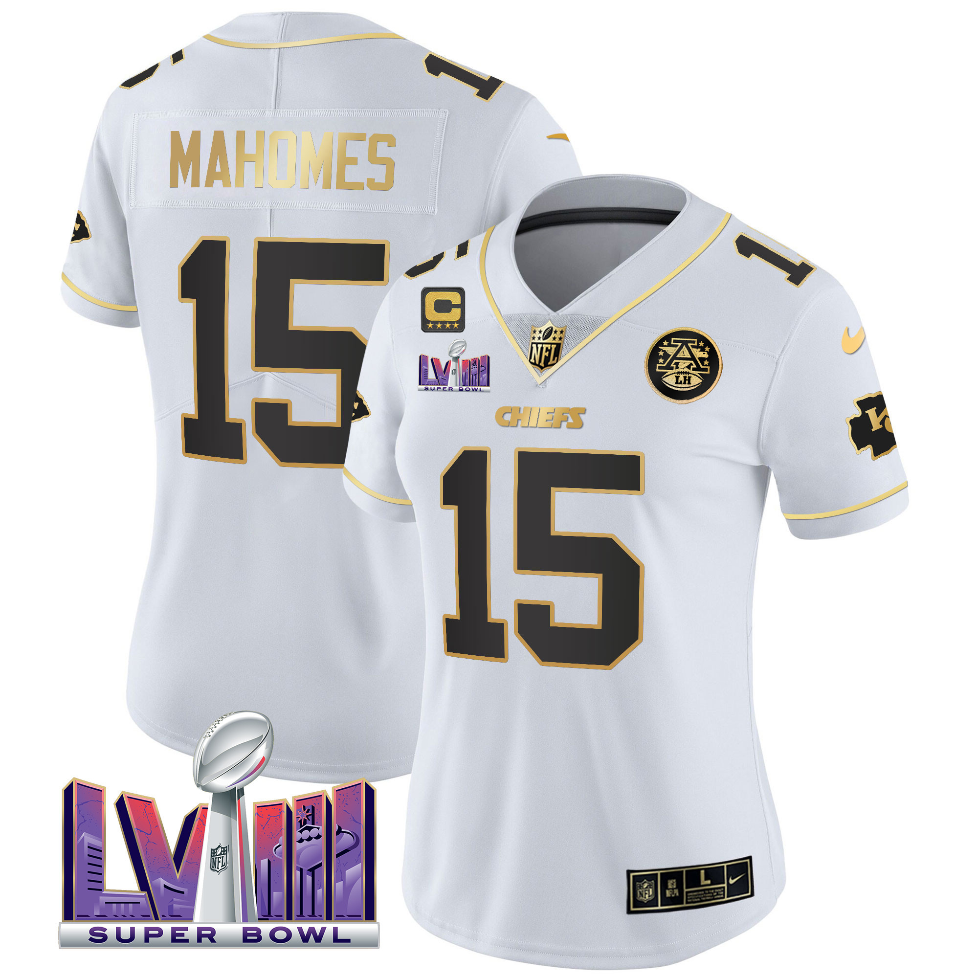 Women's Chiefs Super Bowl LVIII Patch Vapor Jersey V4 - All Stitched - Image 15