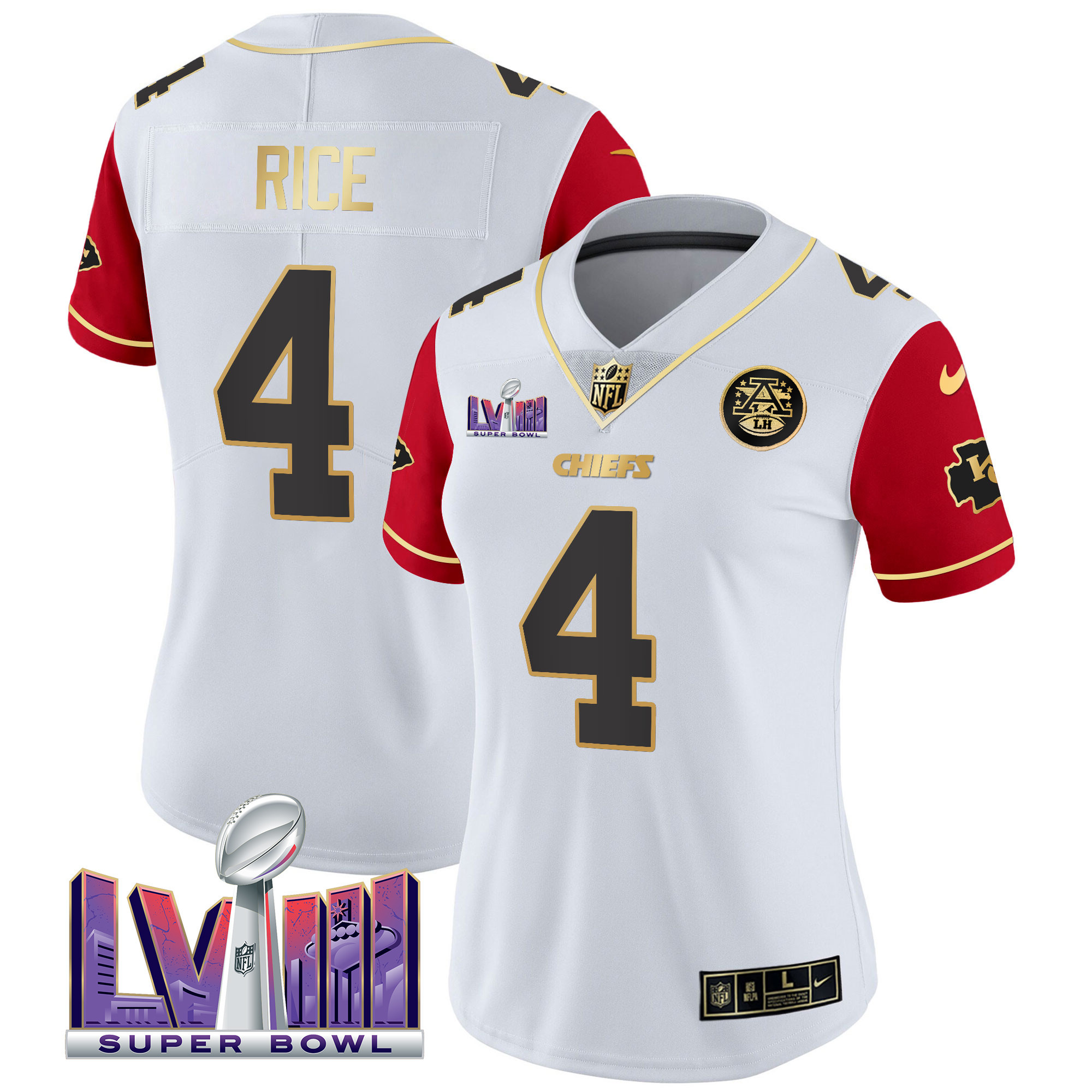 Women's Chiefs Super Bowl LVIII Patch Vapor Jersey V4 - All Stitched - Image 42