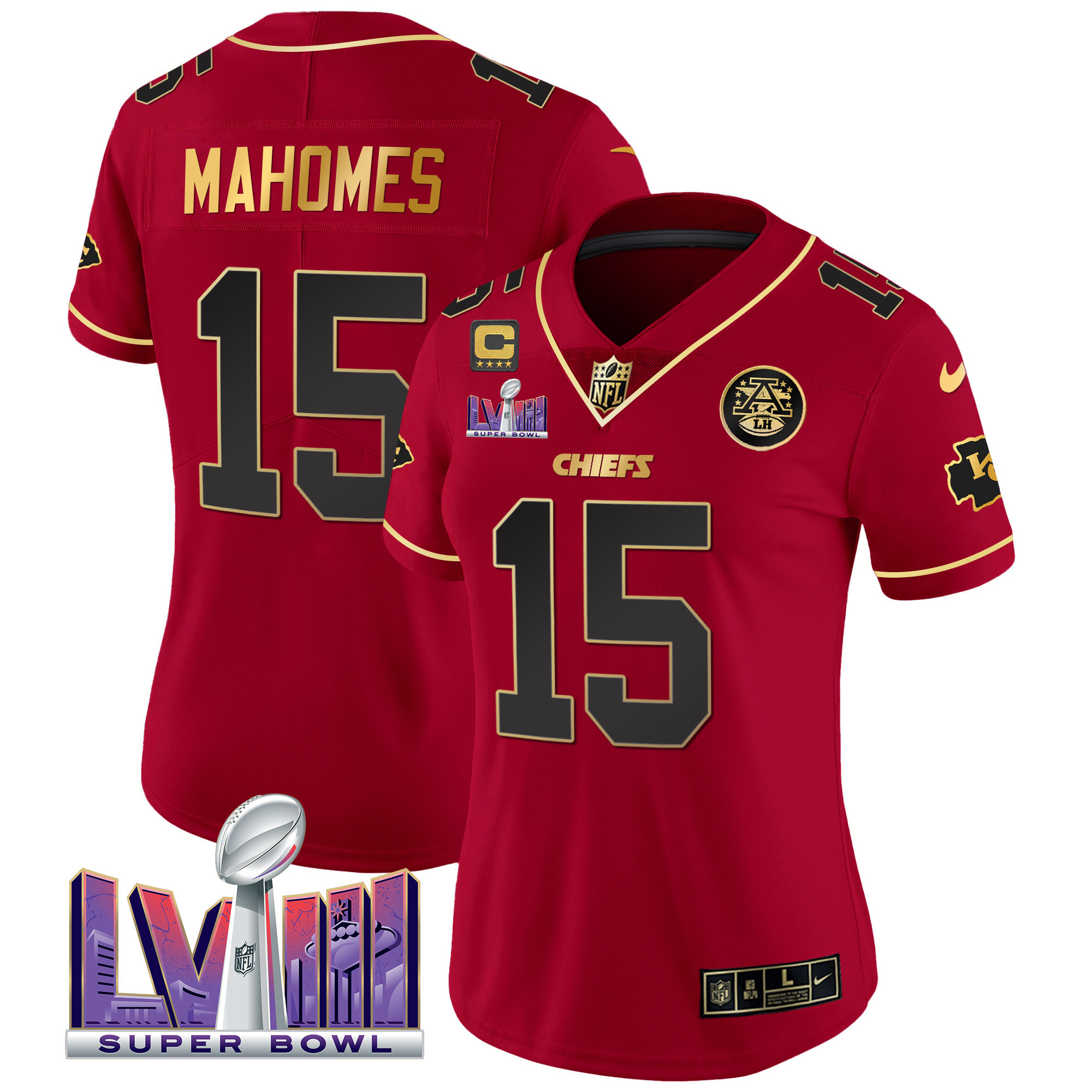Women's Chiefs Super Bowl LVIII Patch Vapor Jersey V4 - All Stitched - Image 43