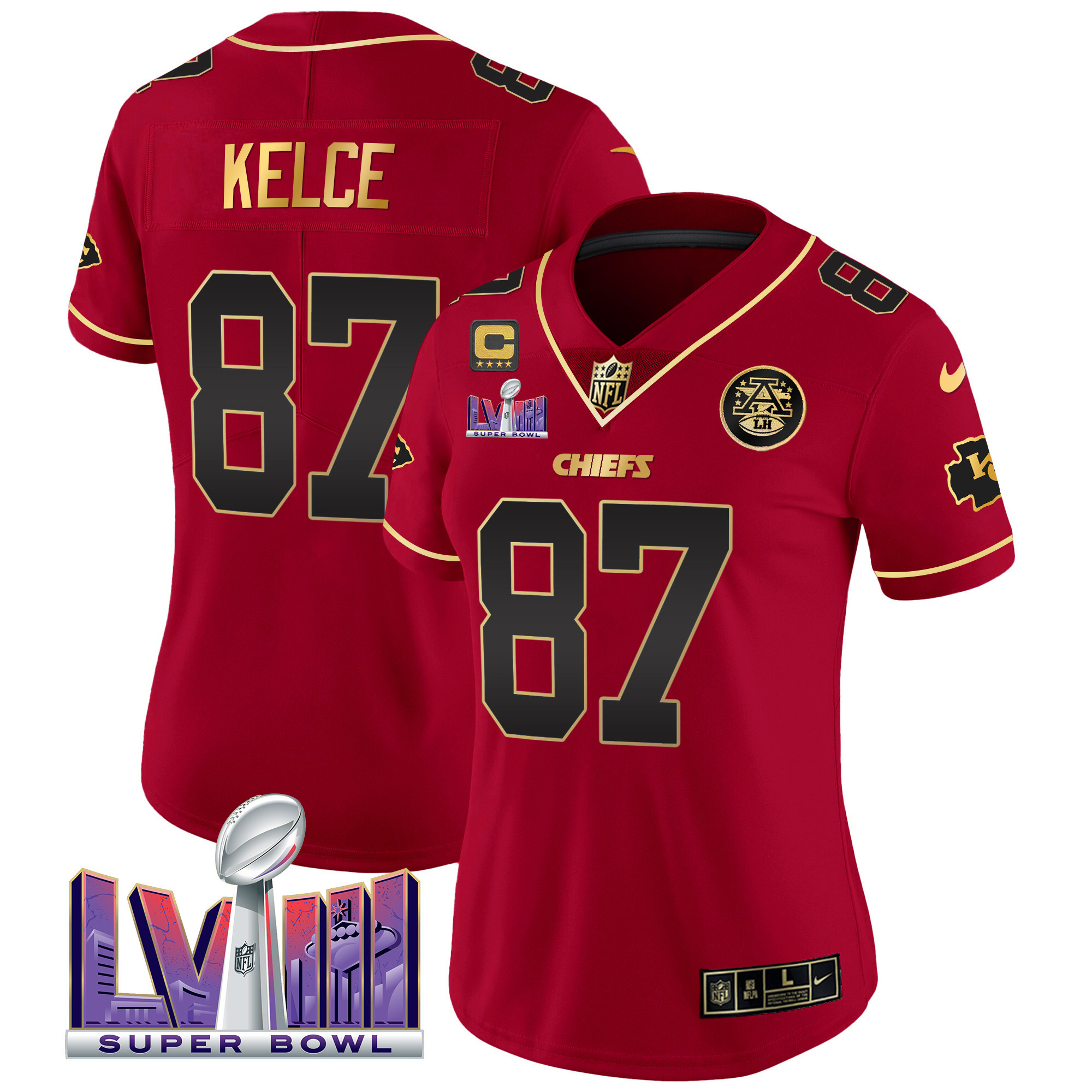 Women's Chiefs Super Bowl LVIII Patch Vapor Jersey V4 - All Stitched - Image 44