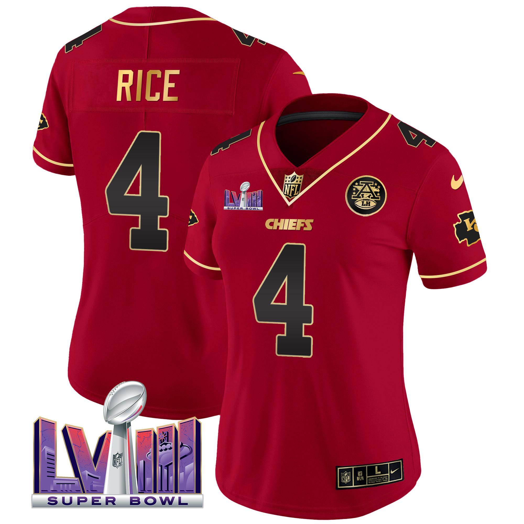 Women's Chiefs Super Bowl LVIII Patch Vapor Jersey V4 - All Stitched - Image 49