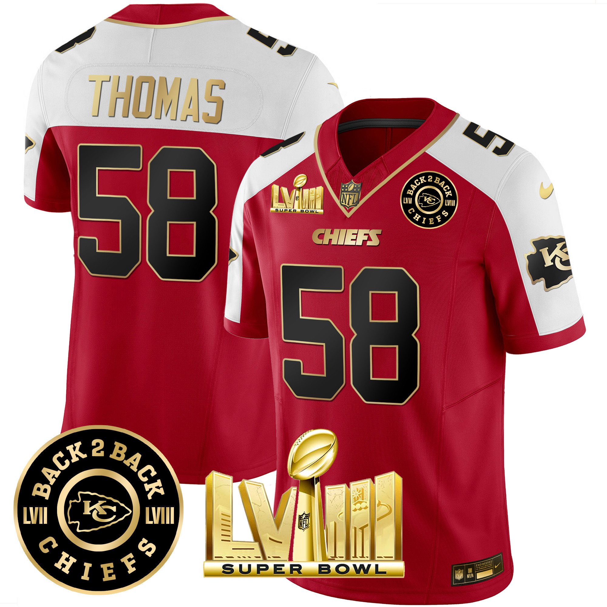 Men's Chiefs Super Bowl LVIII & Back 2 Back Patch Vapor Jersey V3 - All Stitched - Image 10