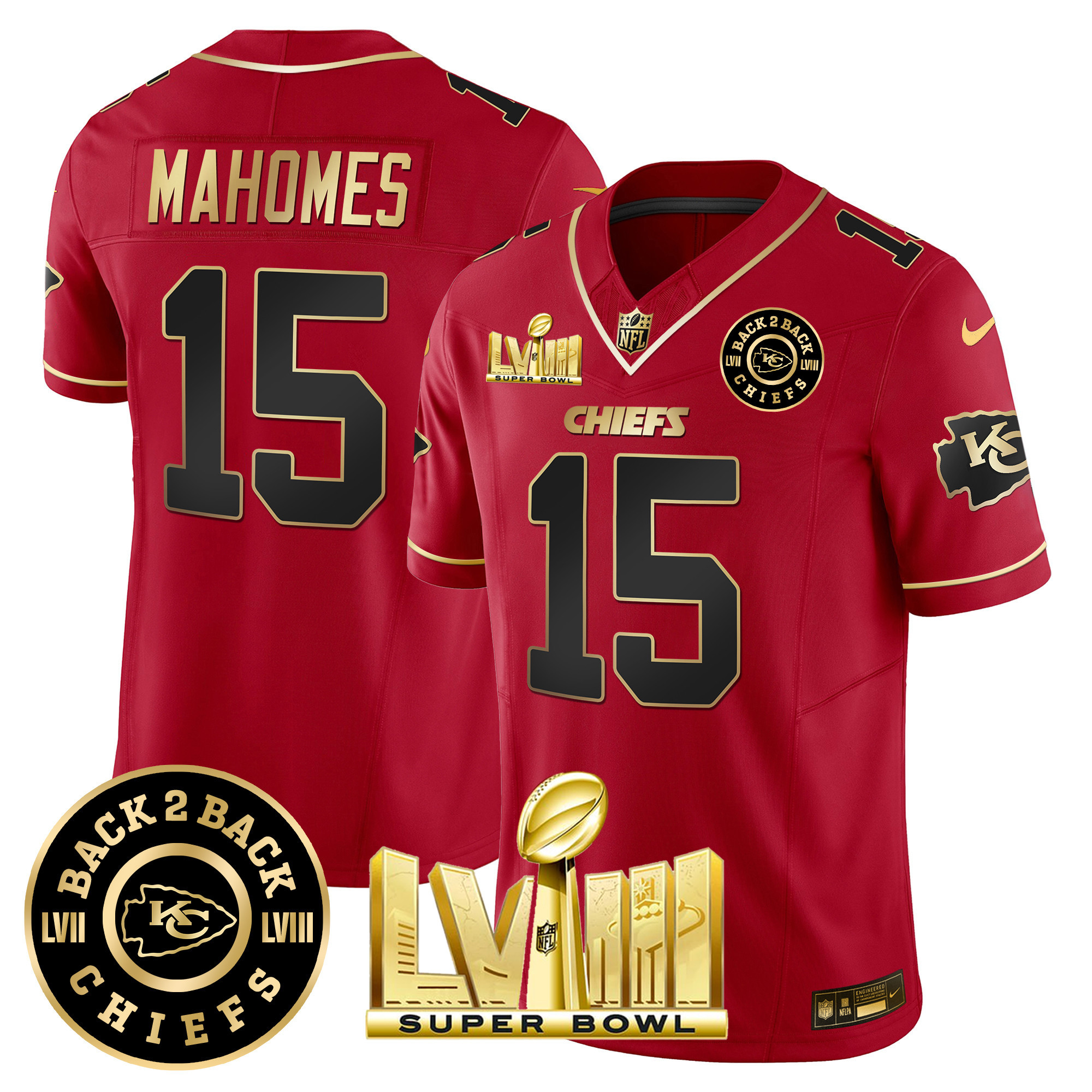 Men's Chiefs Super Bowl LVIII & Back 2 Back Patch Vapor Jersey V3 - All Stitched - Image 22