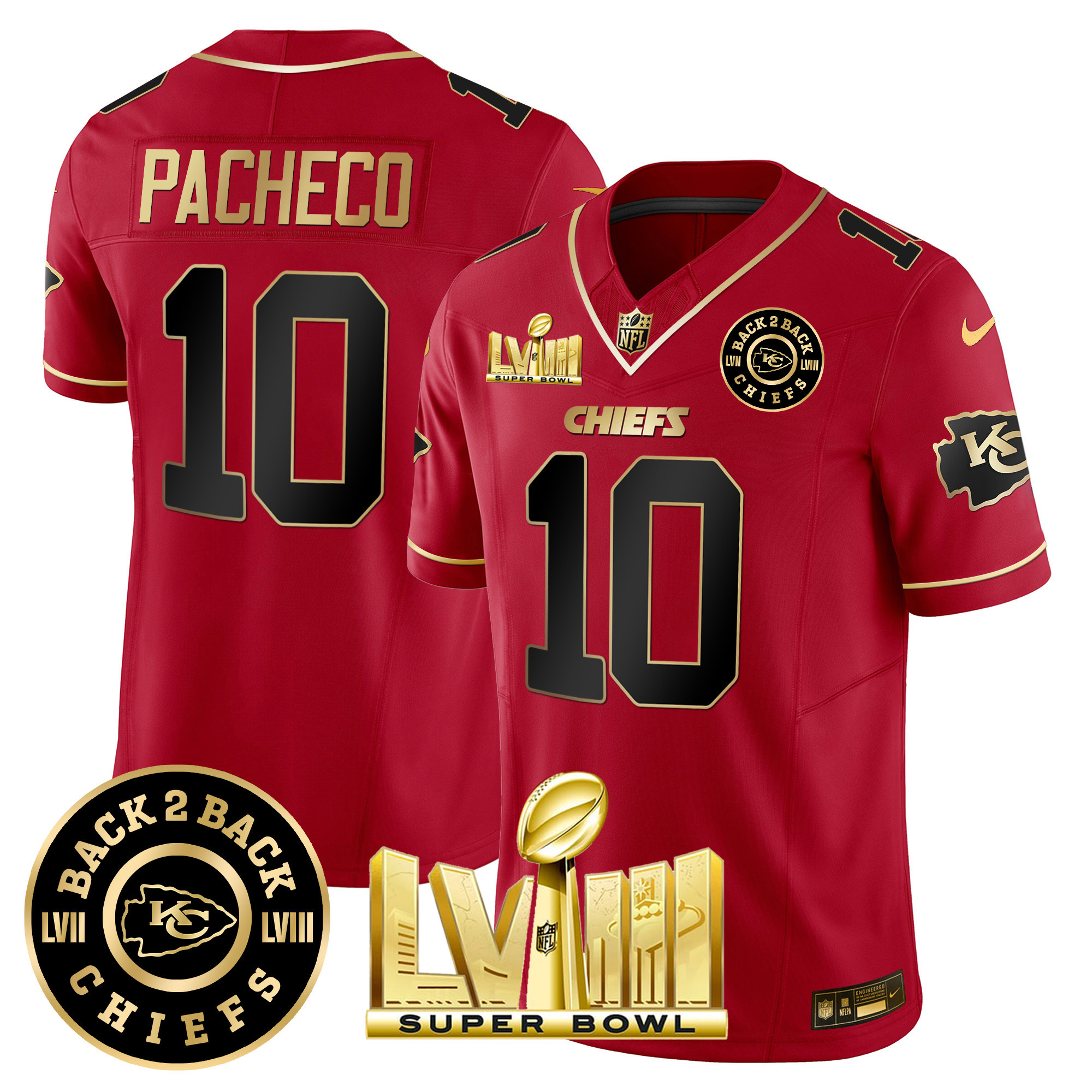 Men's Chiefs Super Bowl LVIII & Back 2 Back Patch Vapor Jersey V3 - All Stitched - Image 25