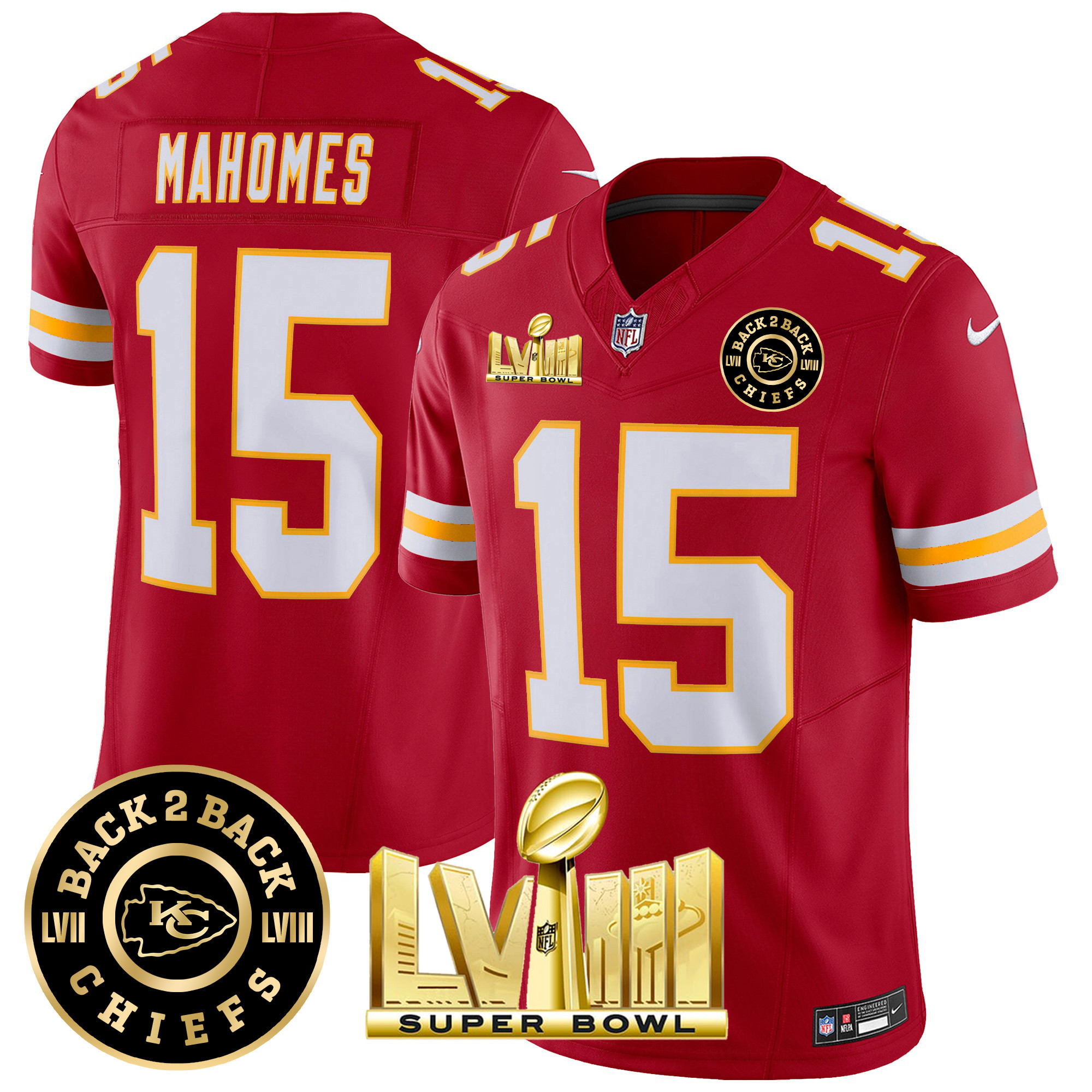 Men's Chiefs Super Bowl LVIII & Back 2 Back Patch Vapor Jersey V3 - All Stitched - Image 36