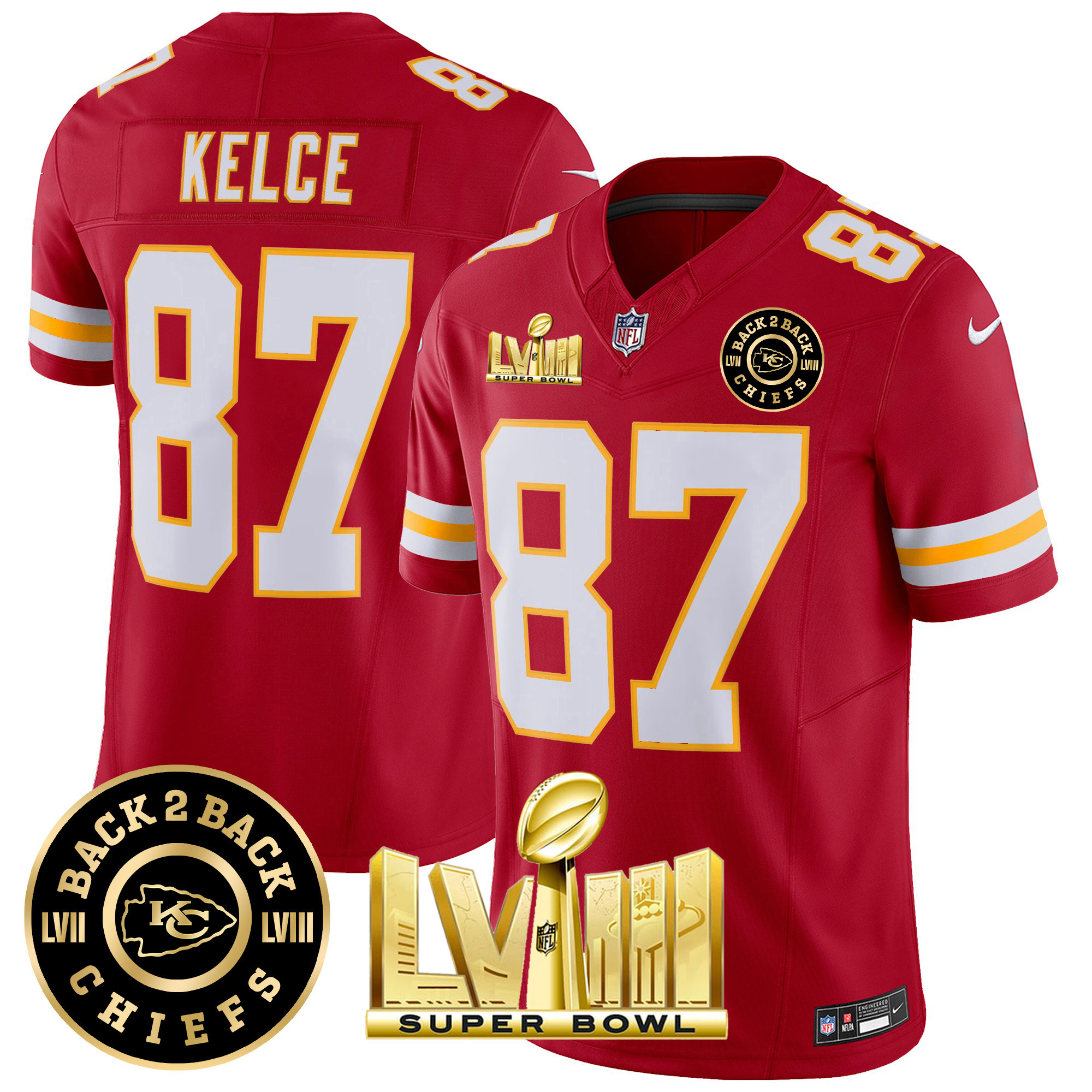 Men's Chiefs Super Bowl LVIII & Back 2 Back Patch Vapor Jersey V3 - All Stitched - Image 37