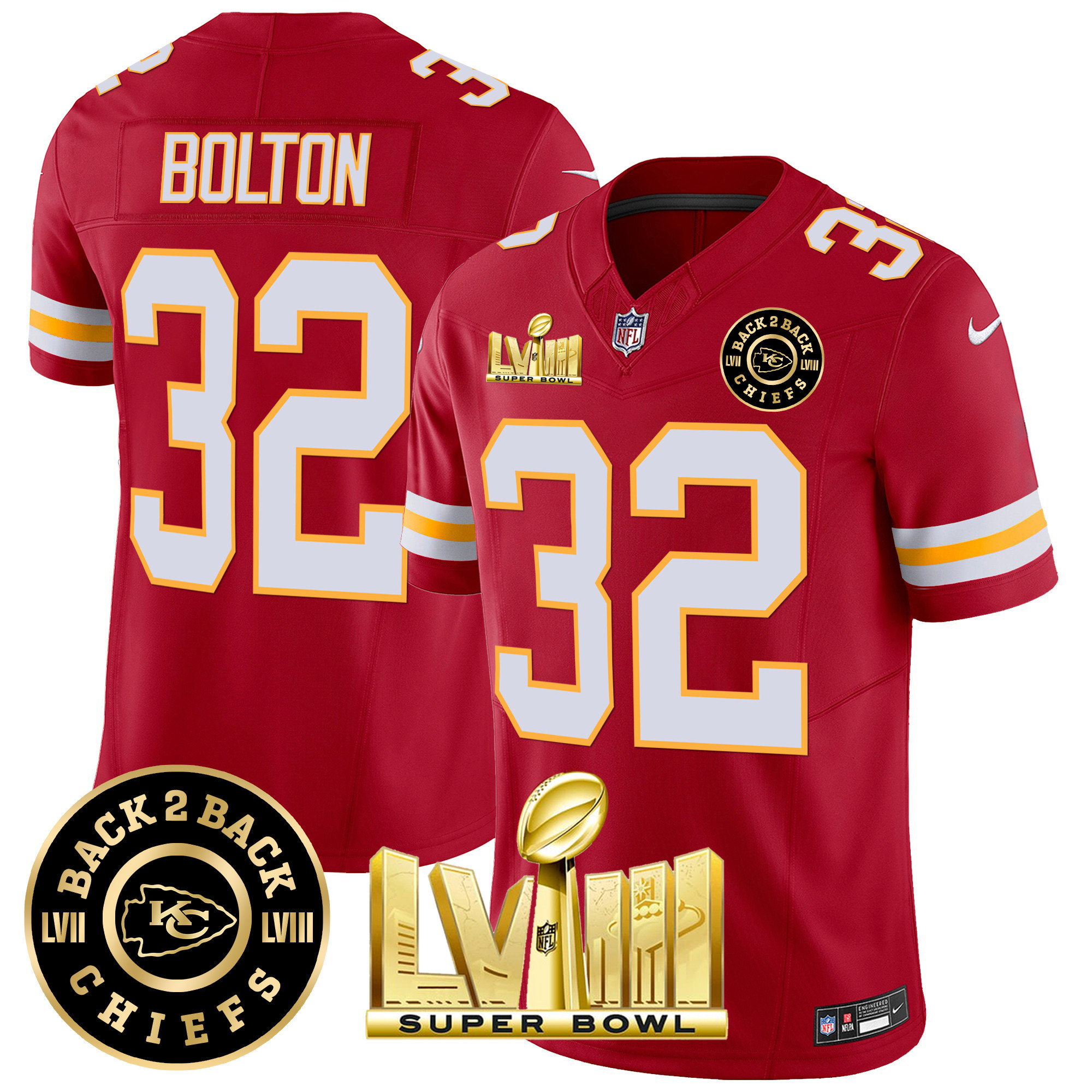Men's Chiefs Super Bowl LVIII & Back 2 Back Patch Vapor Jersey V3 - All Stitched - Image 41