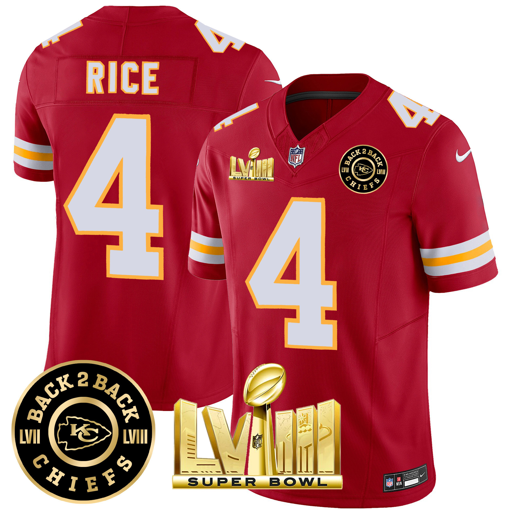 Men's Chiefs Super Bowl LVIII & Back 2 Back Patch Vapor Jersey V3 - All Stitched - Image 42