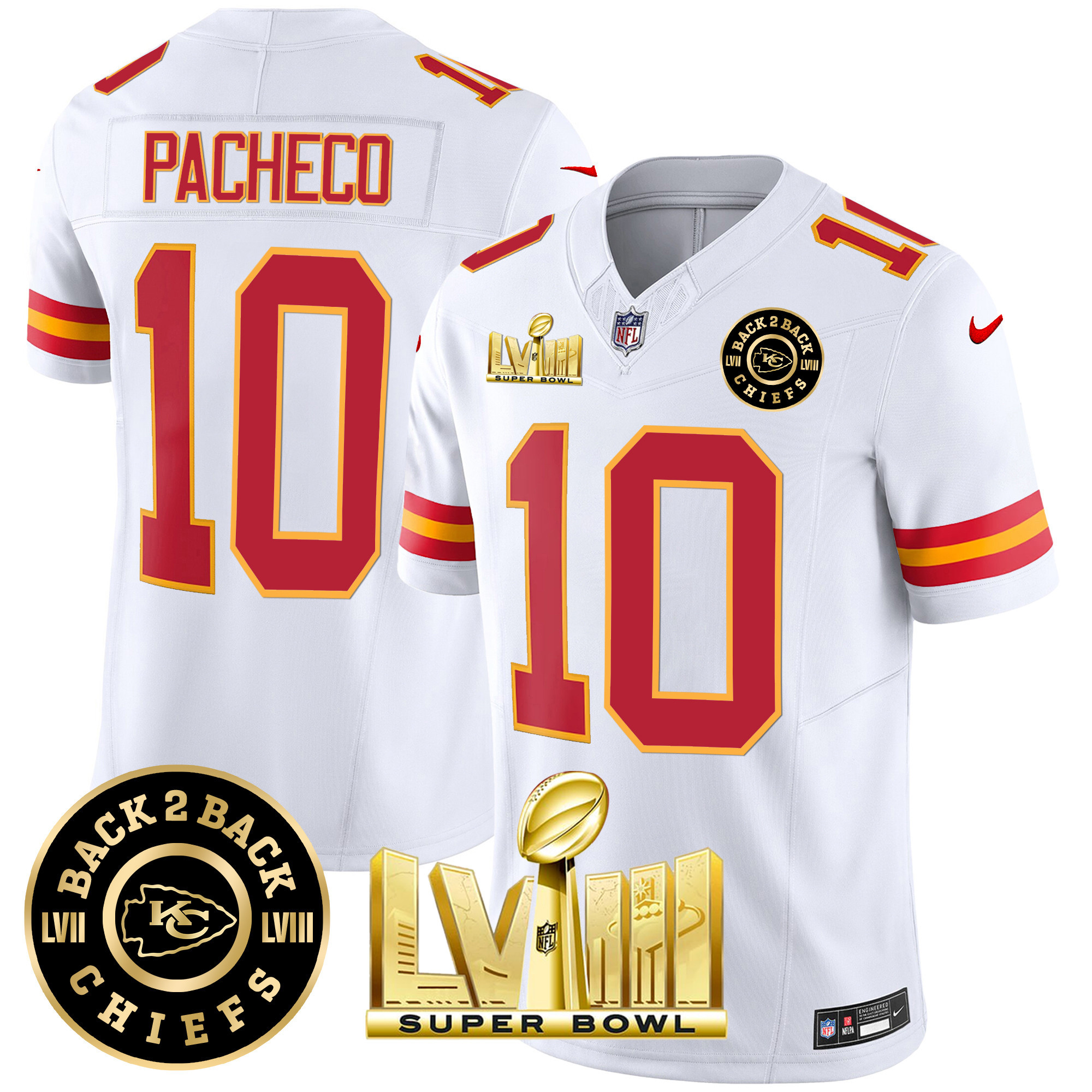Men's Chiefs Super Bowl LVIII & Back 2 Back Patch Vapor Jersey V3 - All Stitched - Image 46