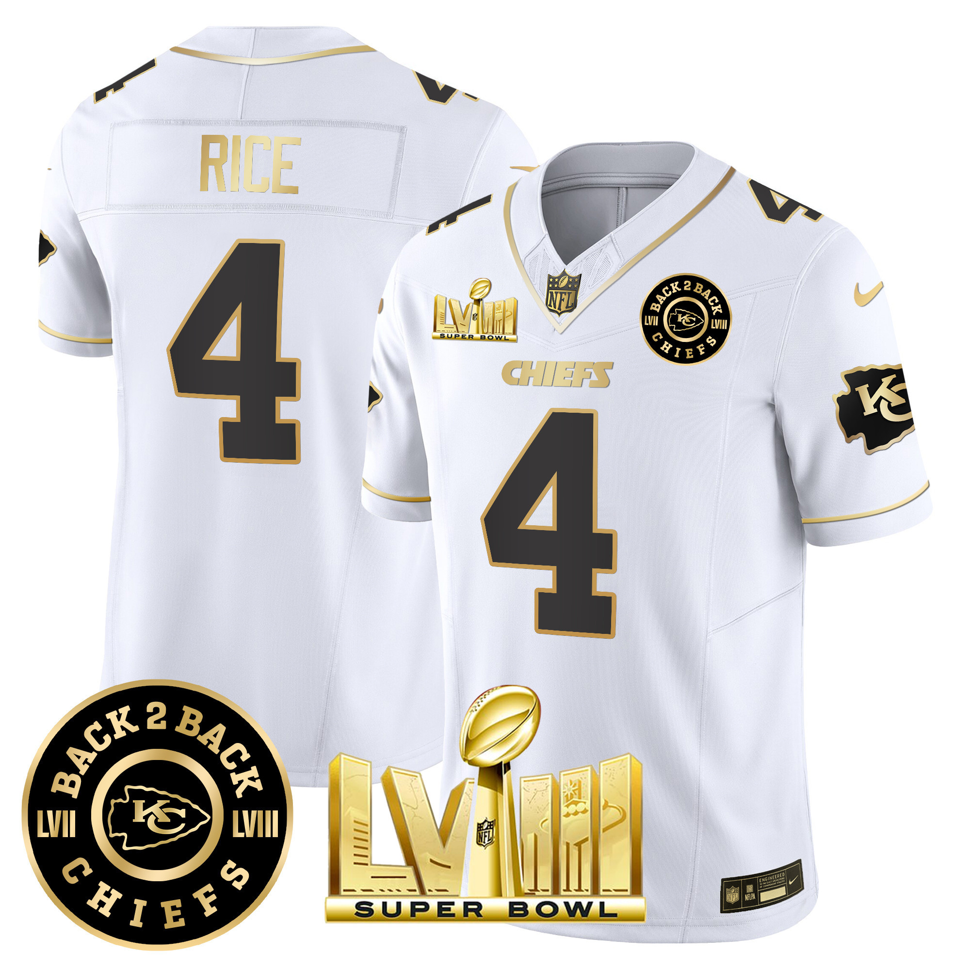 Men's Chiefs Super Bowl LVIII & Back 2 Back Patch Vapor Jersey V4 - All Stitched - Image 21