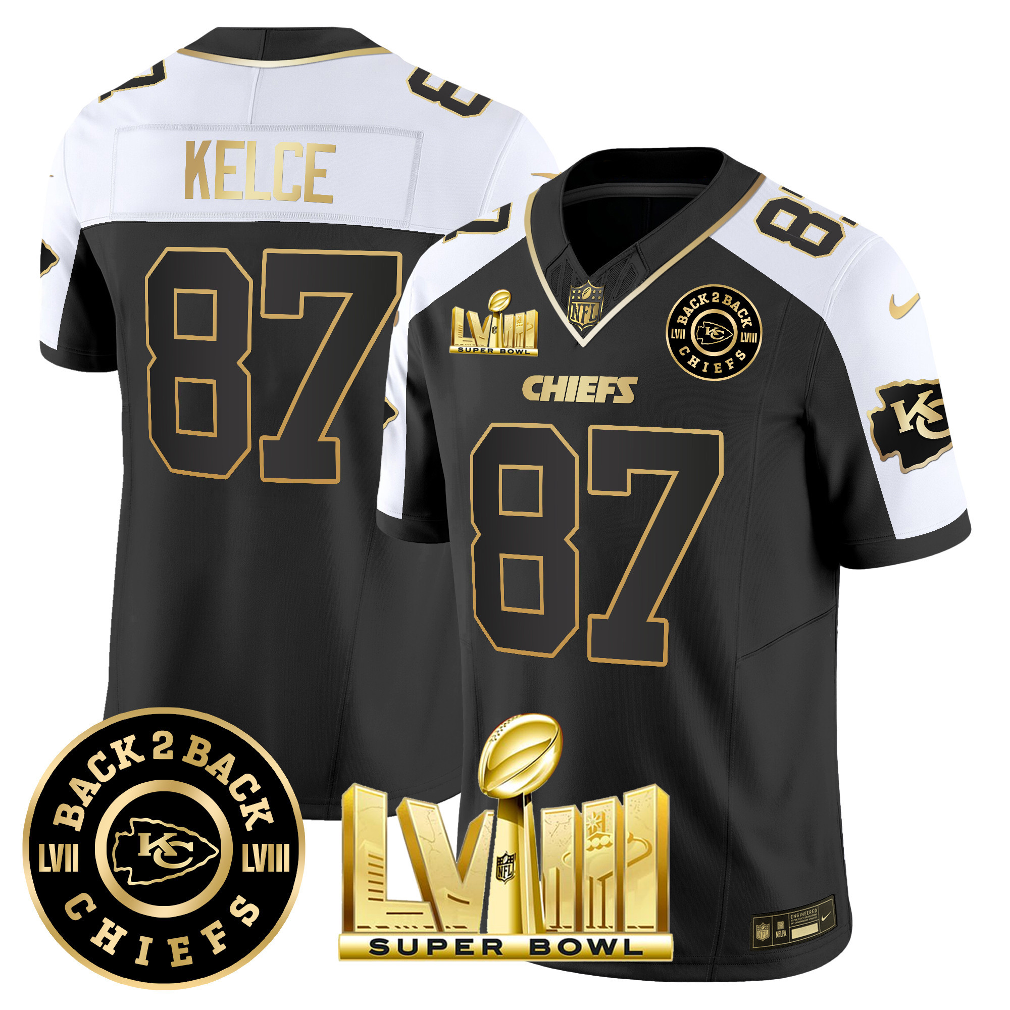 Men's Chiefs Super Bowl LVIII & Back 2 Back Patch Vapor Jersey V4 - All Stitched - Image 23