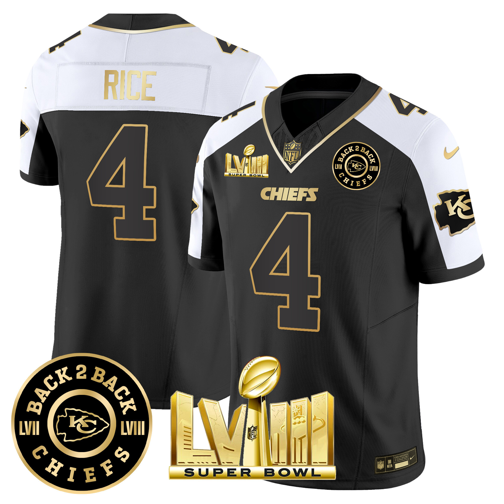 Men's Chiefs Super Bowl LVIII & Back 2 Back Patch Vapor Jersey V4 - All Stitched - Image 28