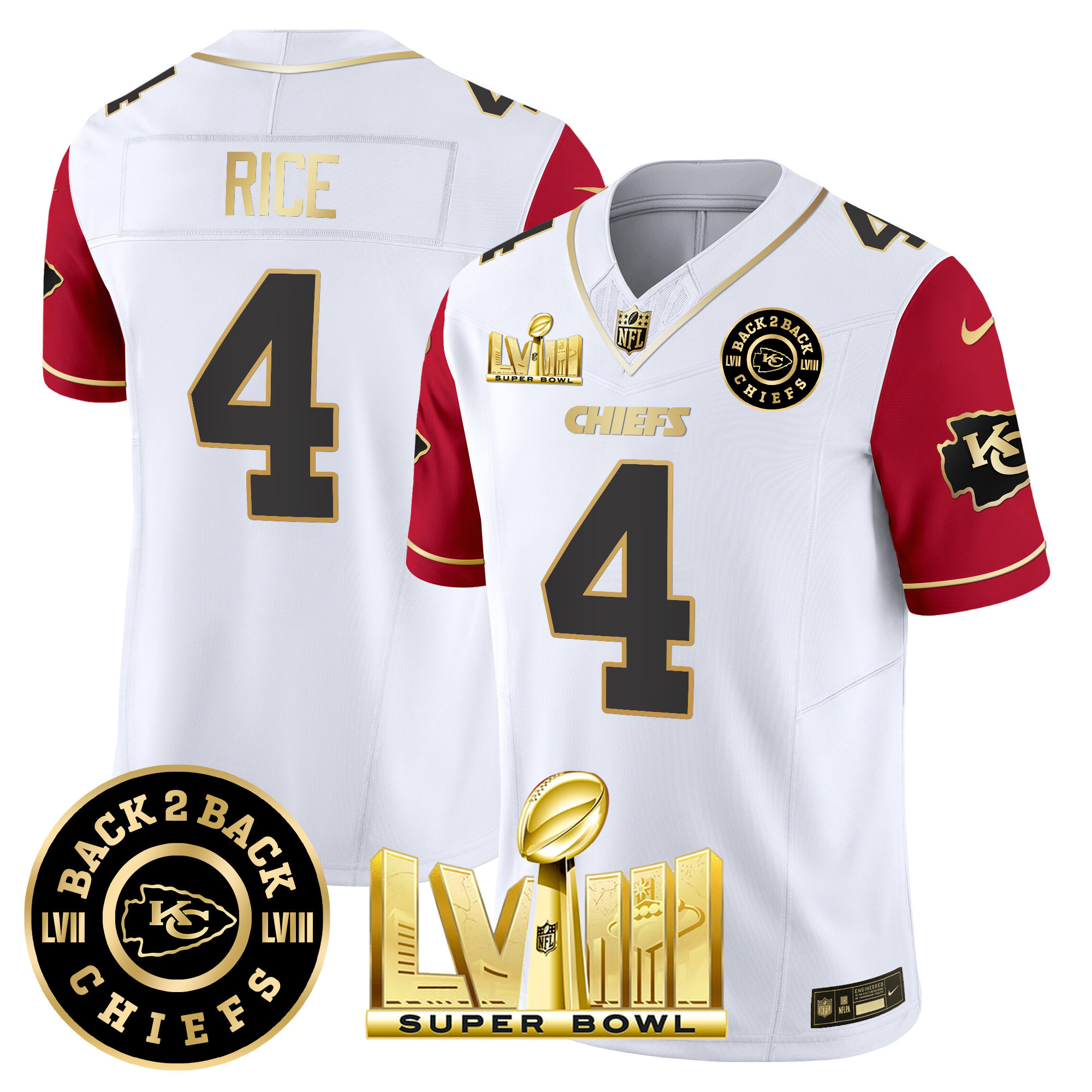 Men's Chiefs Super Bowl LVIII & Back 2 Back Patch Vapor Jersey V4 - All Stitched - Image 42