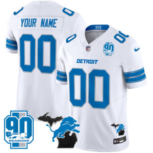 Detroit Lions 2025 Michigan & 90th Year Patch Vapor Custom Jersey - All Stitched
