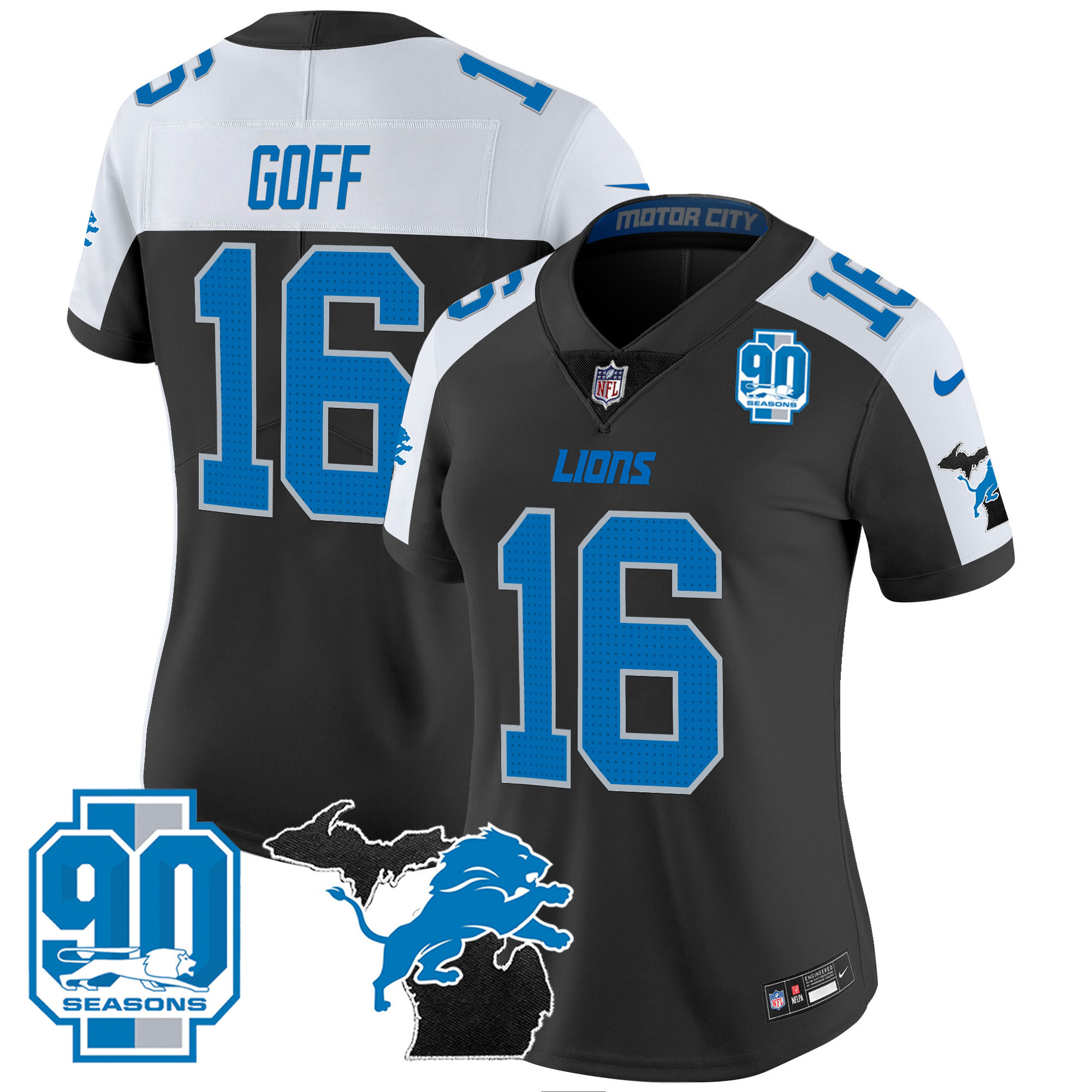 Women's Detroit Lions 2024 Michigan & 90th Year Patch Vapor Jersey - All Stitched - Image 2