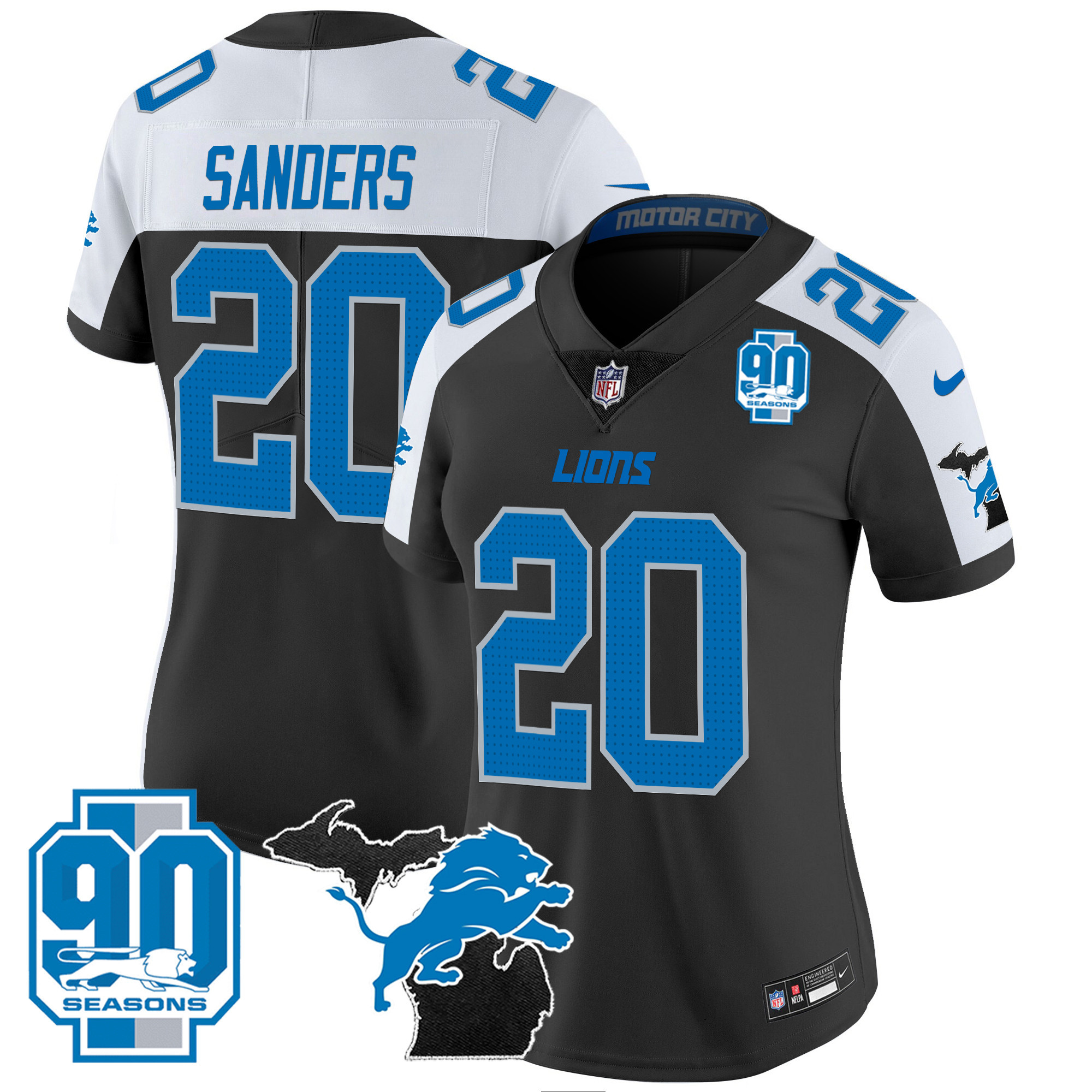 Women's Detroit Lions 2024 Michigan & 90th Year Patch Vapor Jersey - All Stitched - Image 5