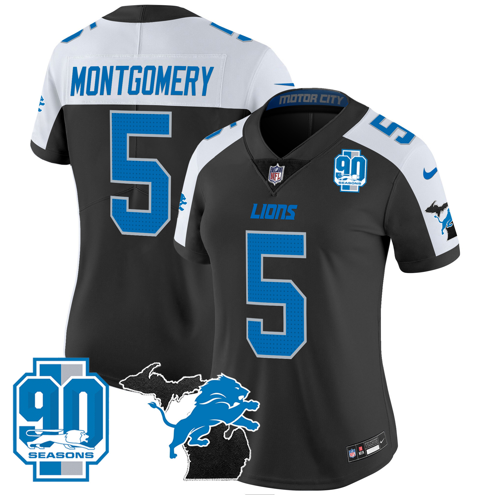 Women's Detroit Lions 2024 Michigan & 90th Year Patch Vapor Jersey - All Stitched - Image 4