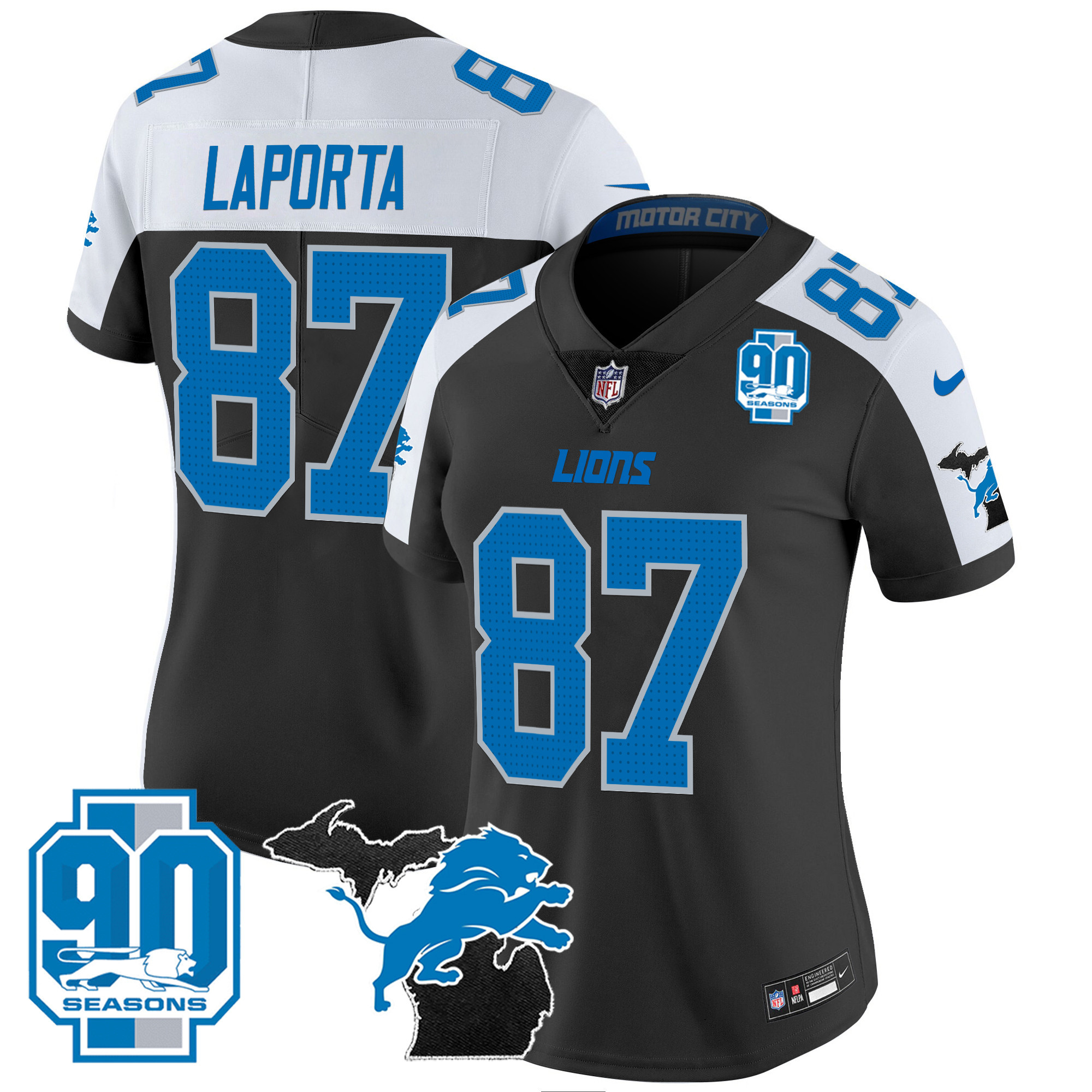 Women's Detroit Lions 2024 Michigan & 90th Year Patch Vapor Jersey - All Stitched - Image 6