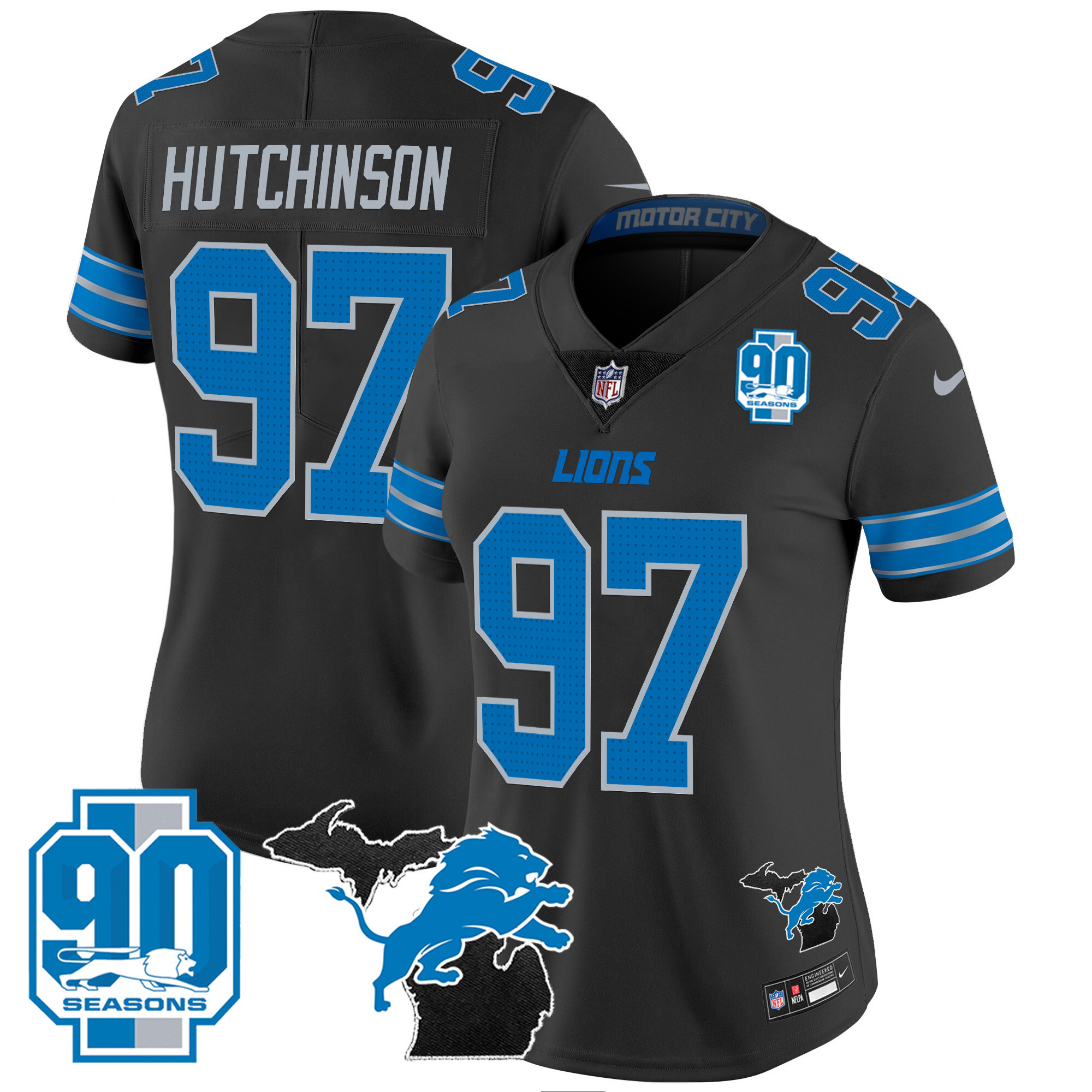 Women's Detroit Lions 2024 Michigan & 90th Year Patch Vapor Jersey - All Stitched - Image 8