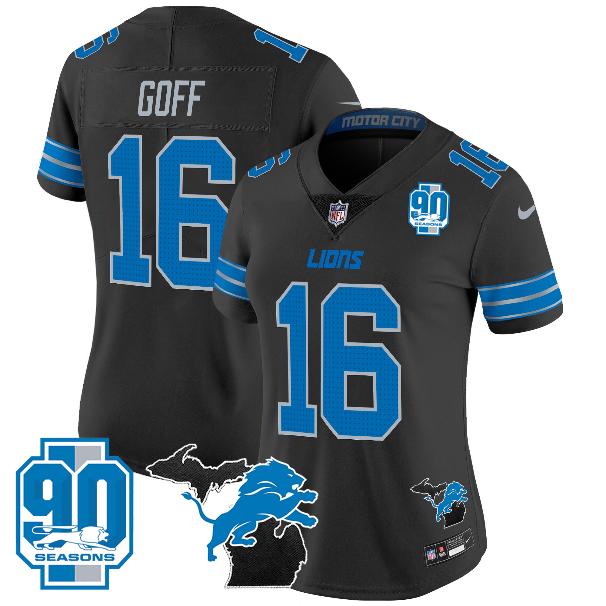 Women's Detroit Lions 2024 Michigan & 90th Year Patch Vapor Jersey - All Stitched - Image 9