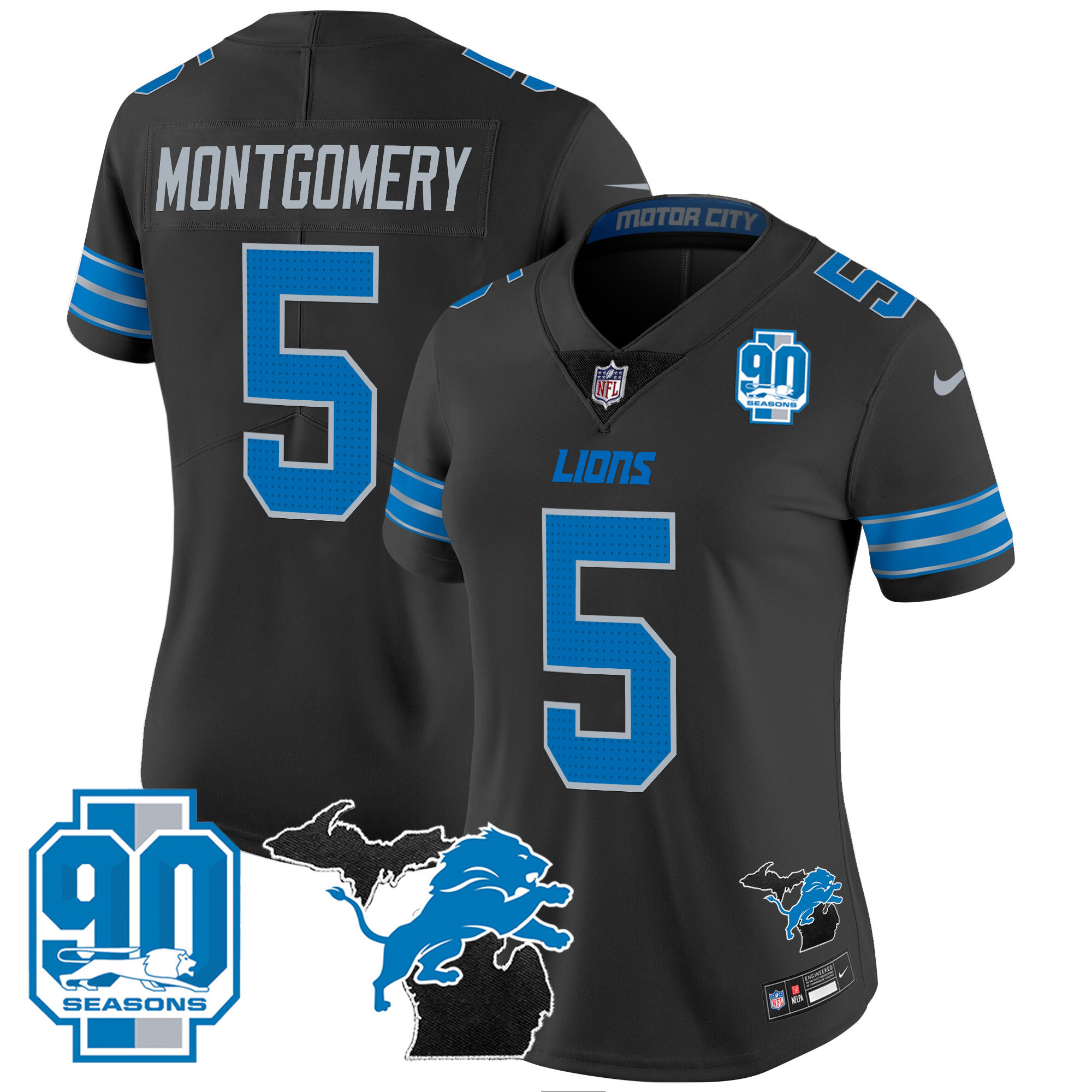 Women's Detroit Lions 2024 Michigan & 90th Year Patch Vapor Jersey - All Stitched - Image 11