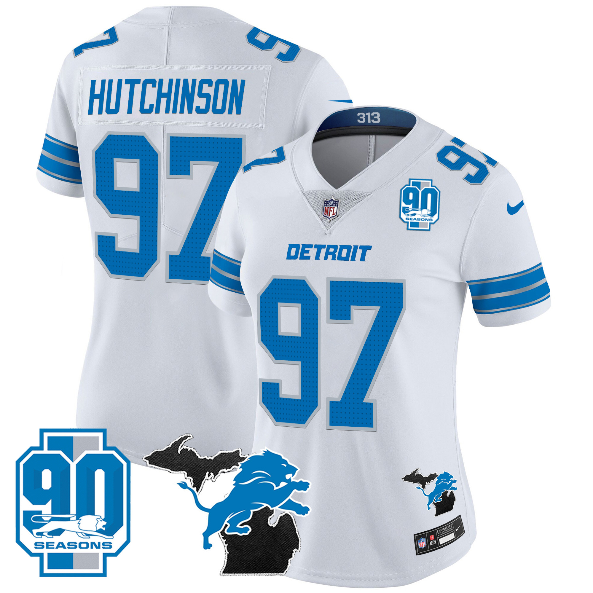 Women's Detroit Lions 2024 Michigan & 90th Year Patch Vapor Jersey - All Stitched - Image 15