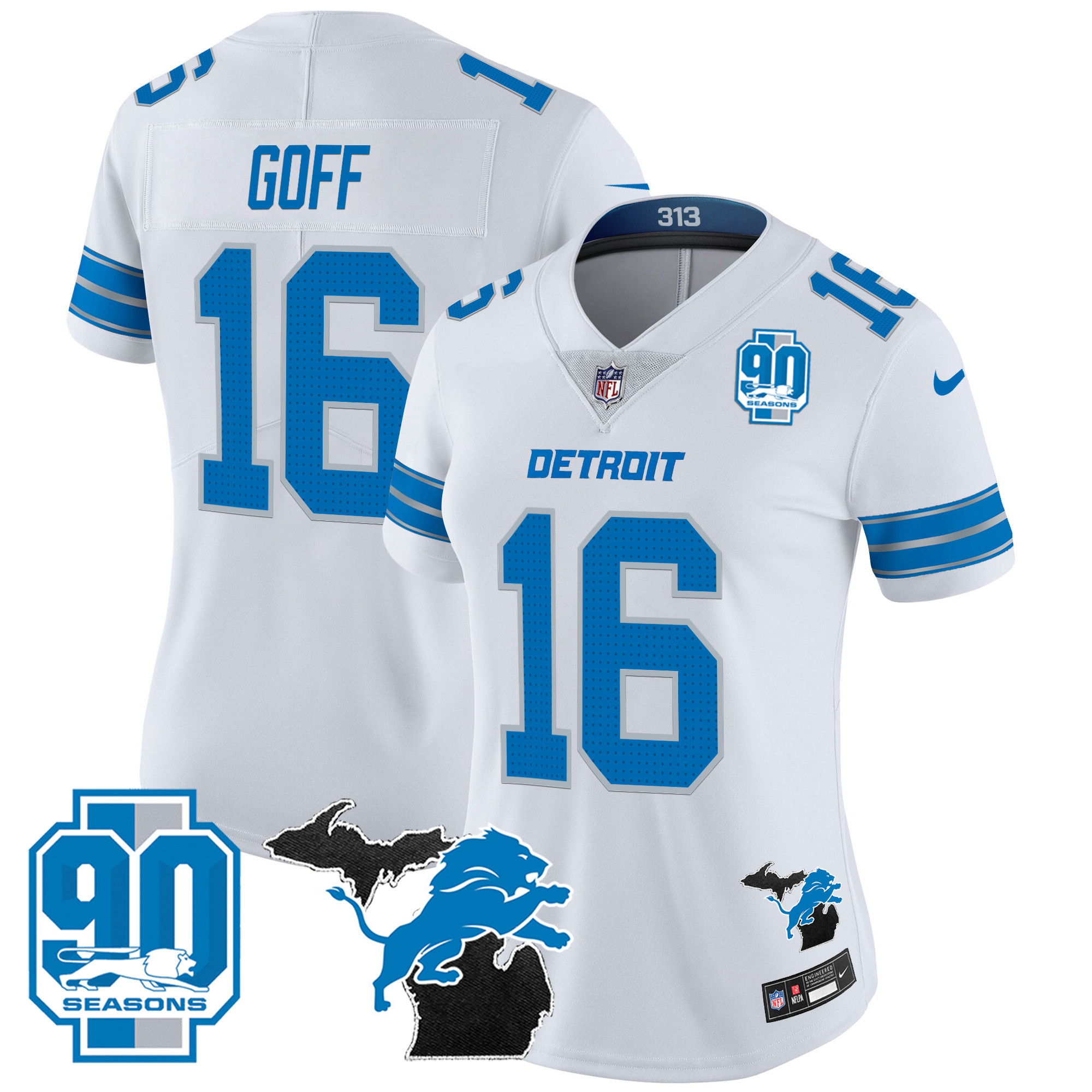 Women's Detroit Lions 2024 Michigan & 90th Year Patch Vapor Jersey - All Stitched - Image 16