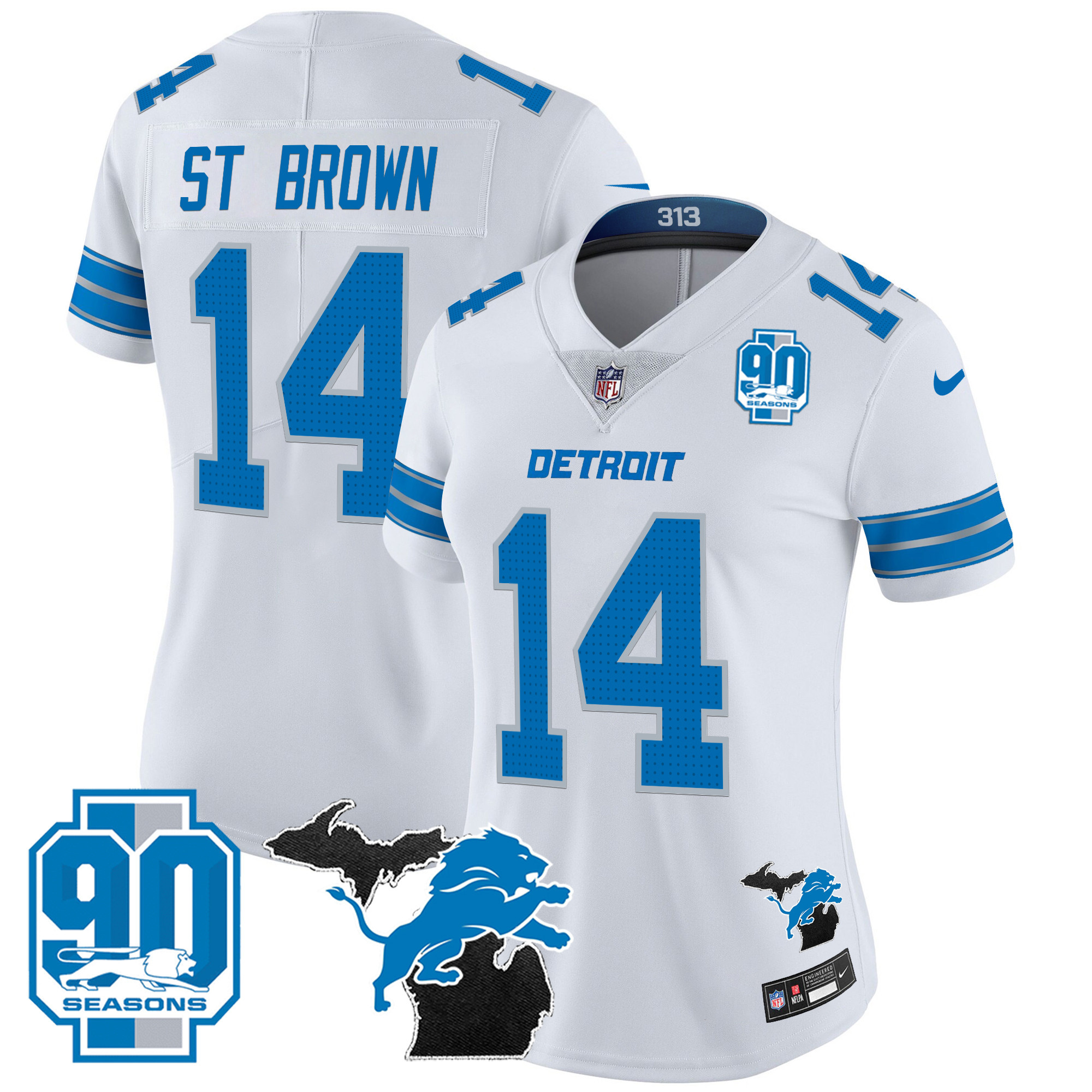 Women's Detroit Lions 2024 Michigan & 90th Year Patch Vapor Jersey - All Stitched - Image 17