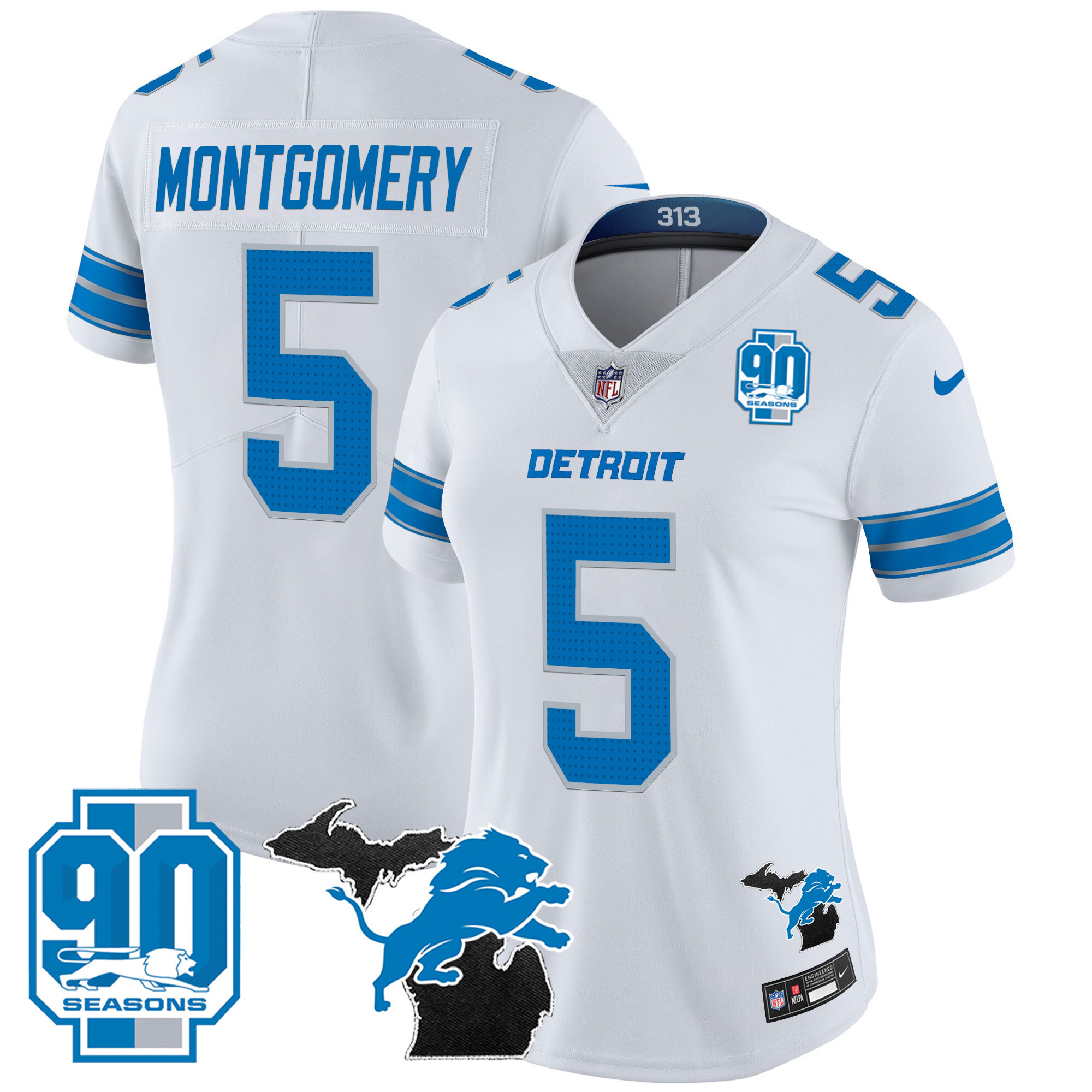 Women's Detroit Lions 2024 Michigan & 90th Year Patch Vapor Jersey - All Stitched - Image 18