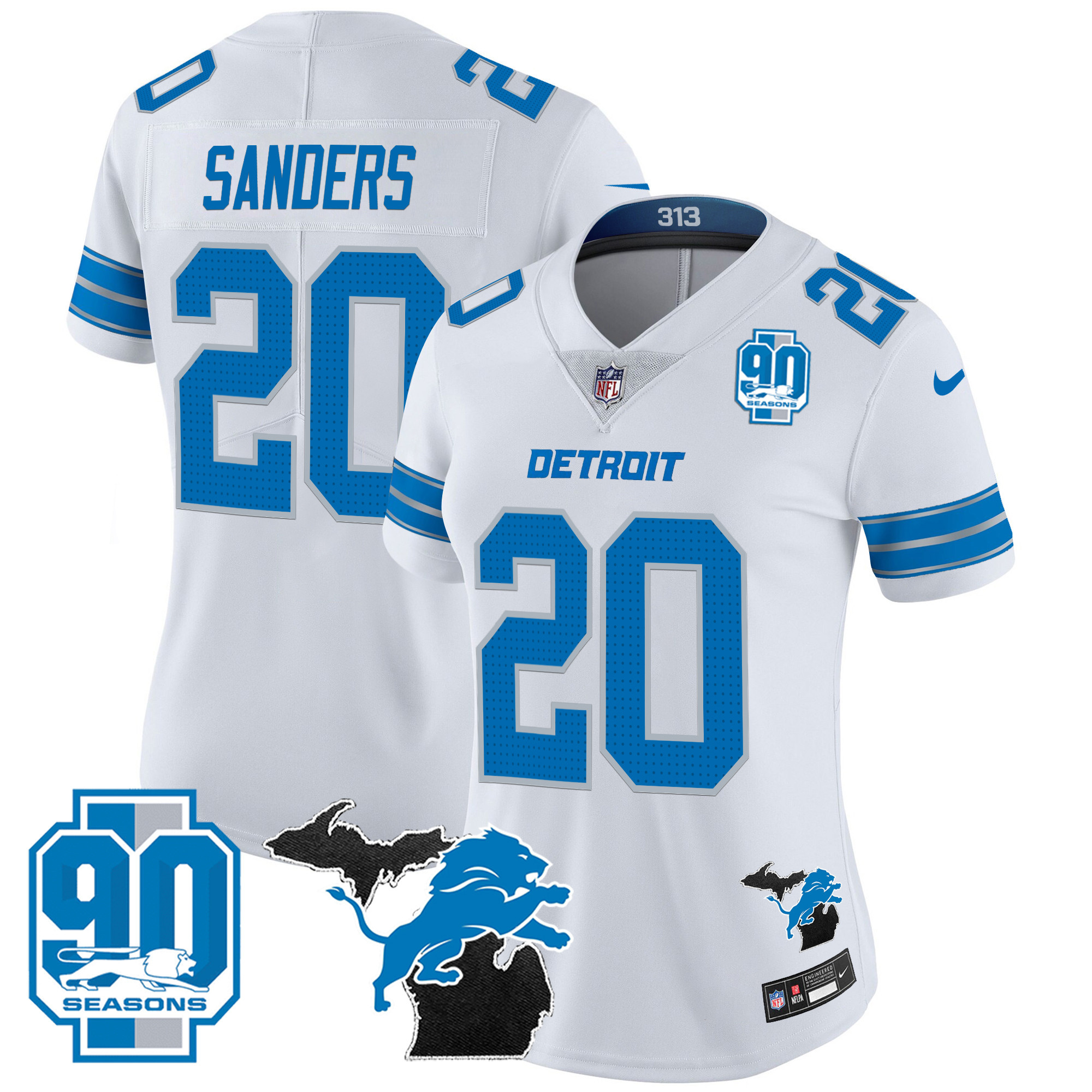 Women's Detroit Lions 2024 Michigan & 90th Year Patch Vapor Jersey - All Stitched - Image 19
