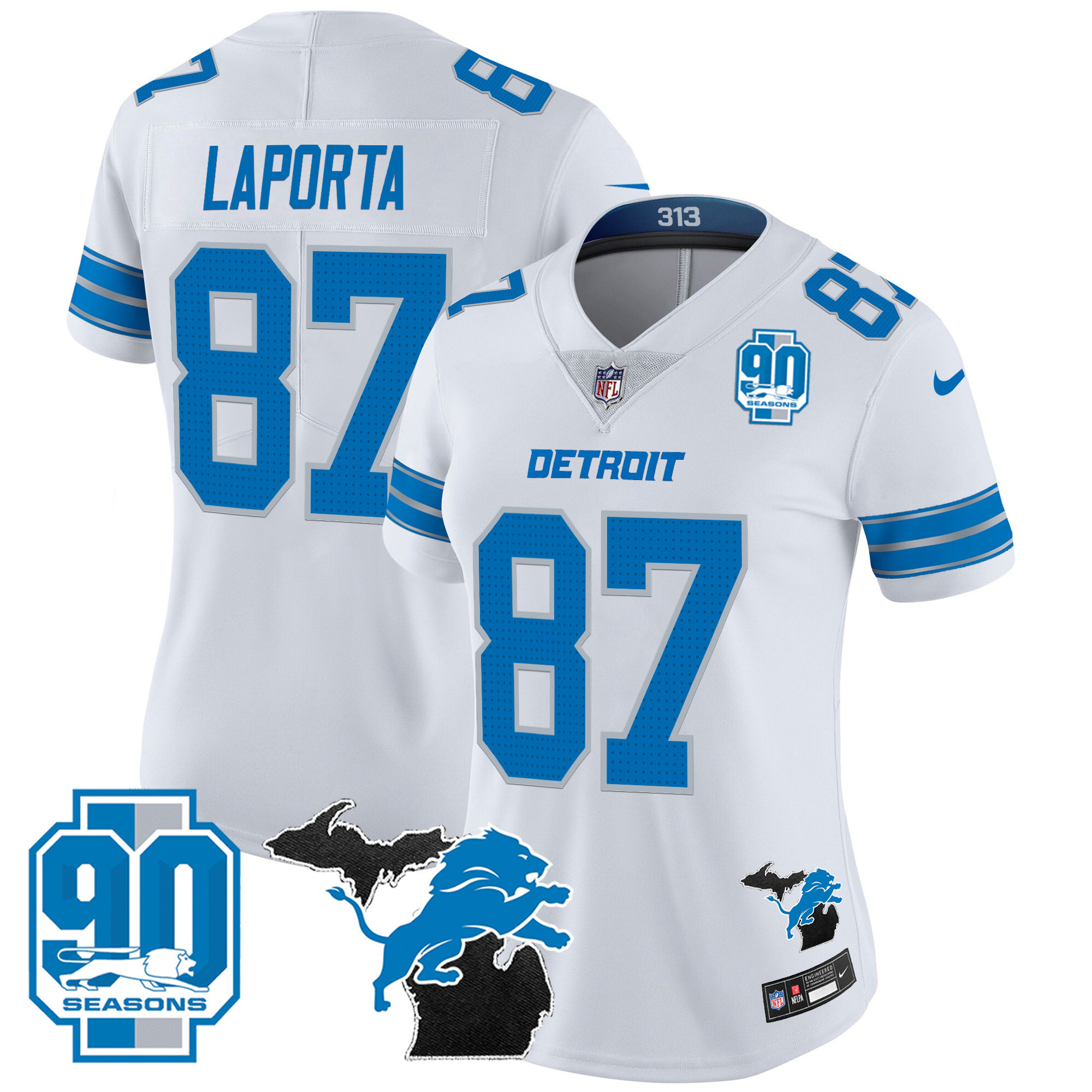 Women's Detroit Lions 2024 Michigan & 90th Year Patch Vapor Jersey - All Stitched - Image 20