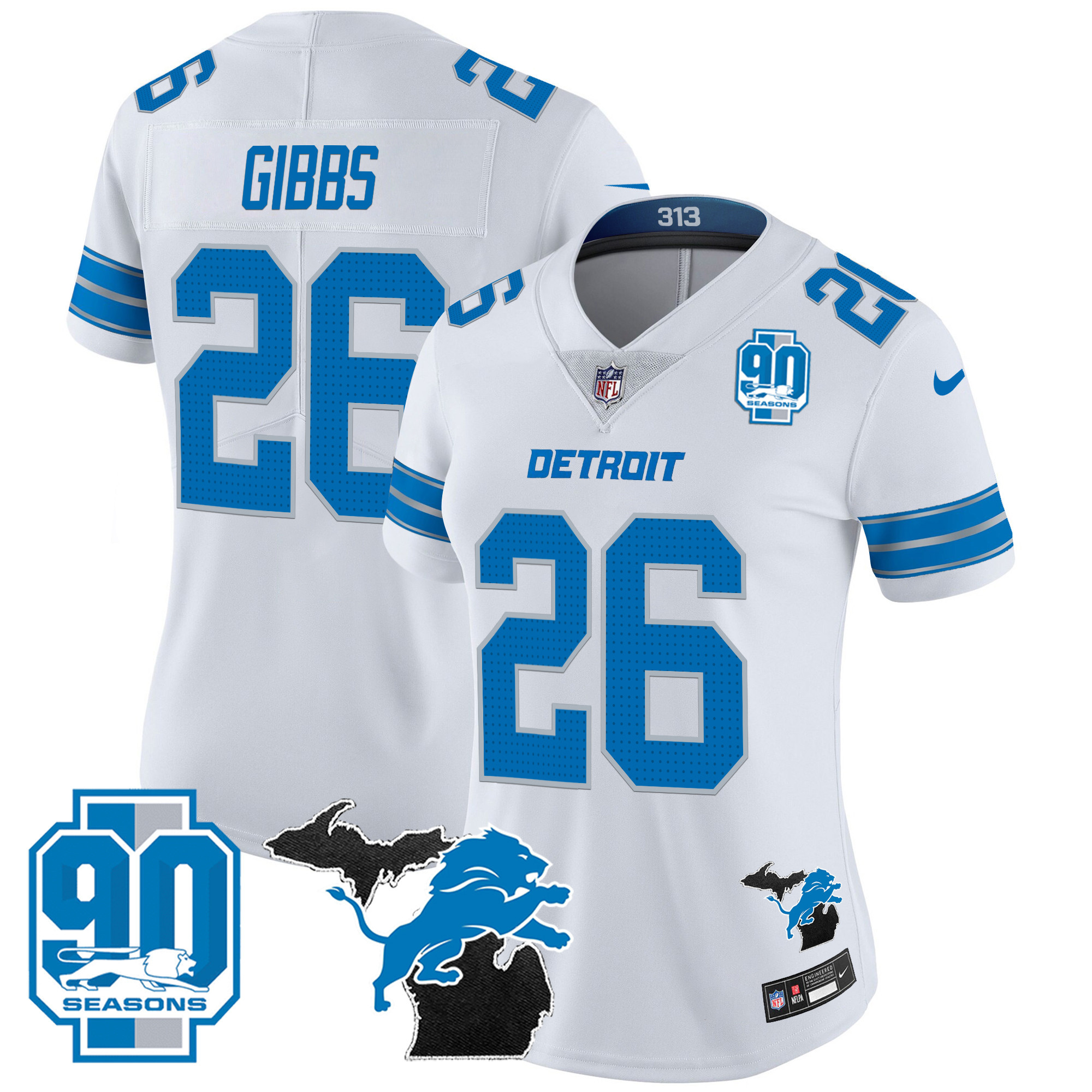 Women's Detroit Lions 2024 Michigan & 90th Year Patch Vapor Jersey - All Stitched - Image 21