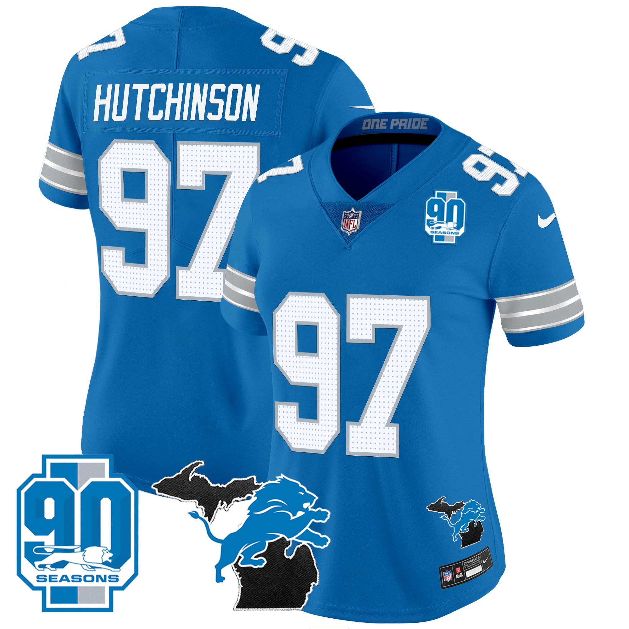 Women's Detroit Lions 2024 Michigan & 90th Year Patch Vapor Jersey - All Stitched - Image 22