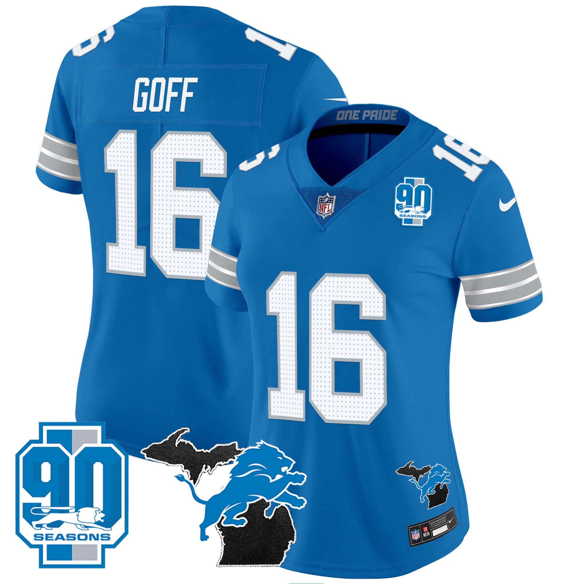 Women's Detroit Lions 2024 Michigan & 90th Year Patch Vapor Jersey - All Stitched - Image 23