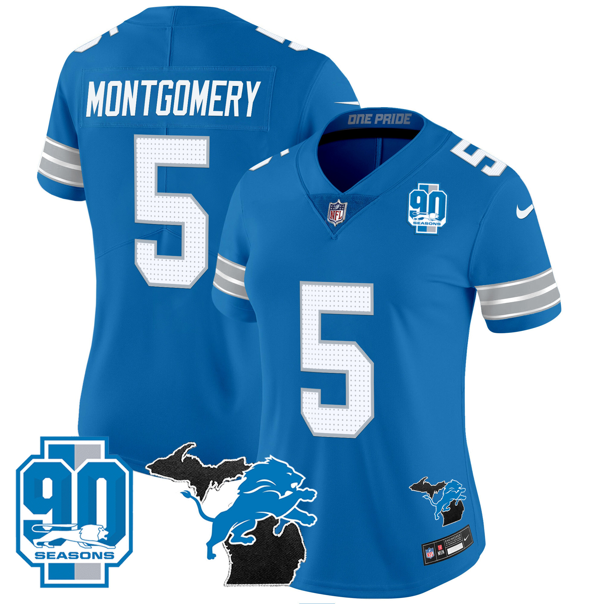 Women's Detroit Lions 2024 Michigan & 90th Year Patch Vapor Jersey - All Stitched - Image 25