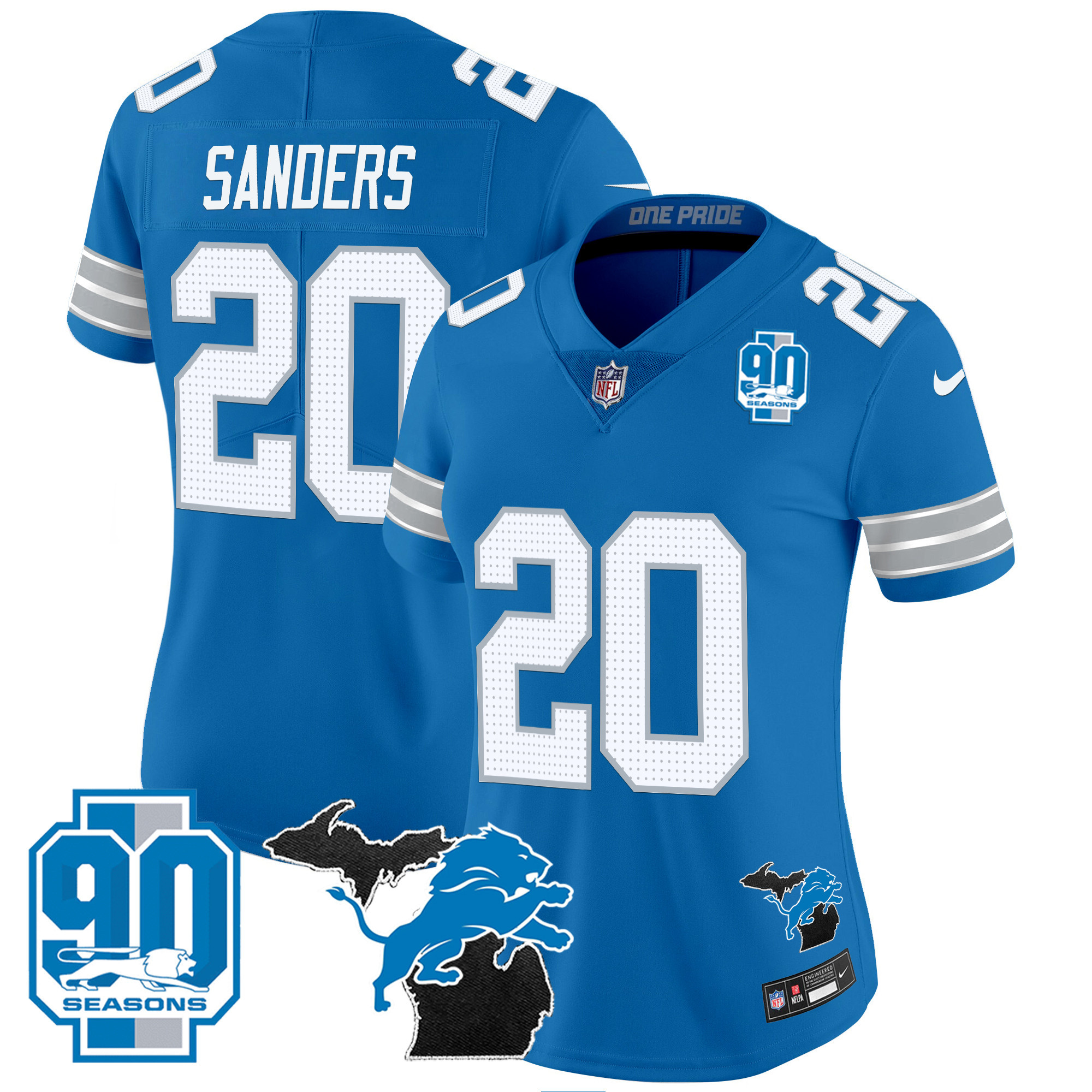 Women's Detroit Lions 2024 Michigan & 90th Year Patch Vapor Jersey - All Stitched - Image 26