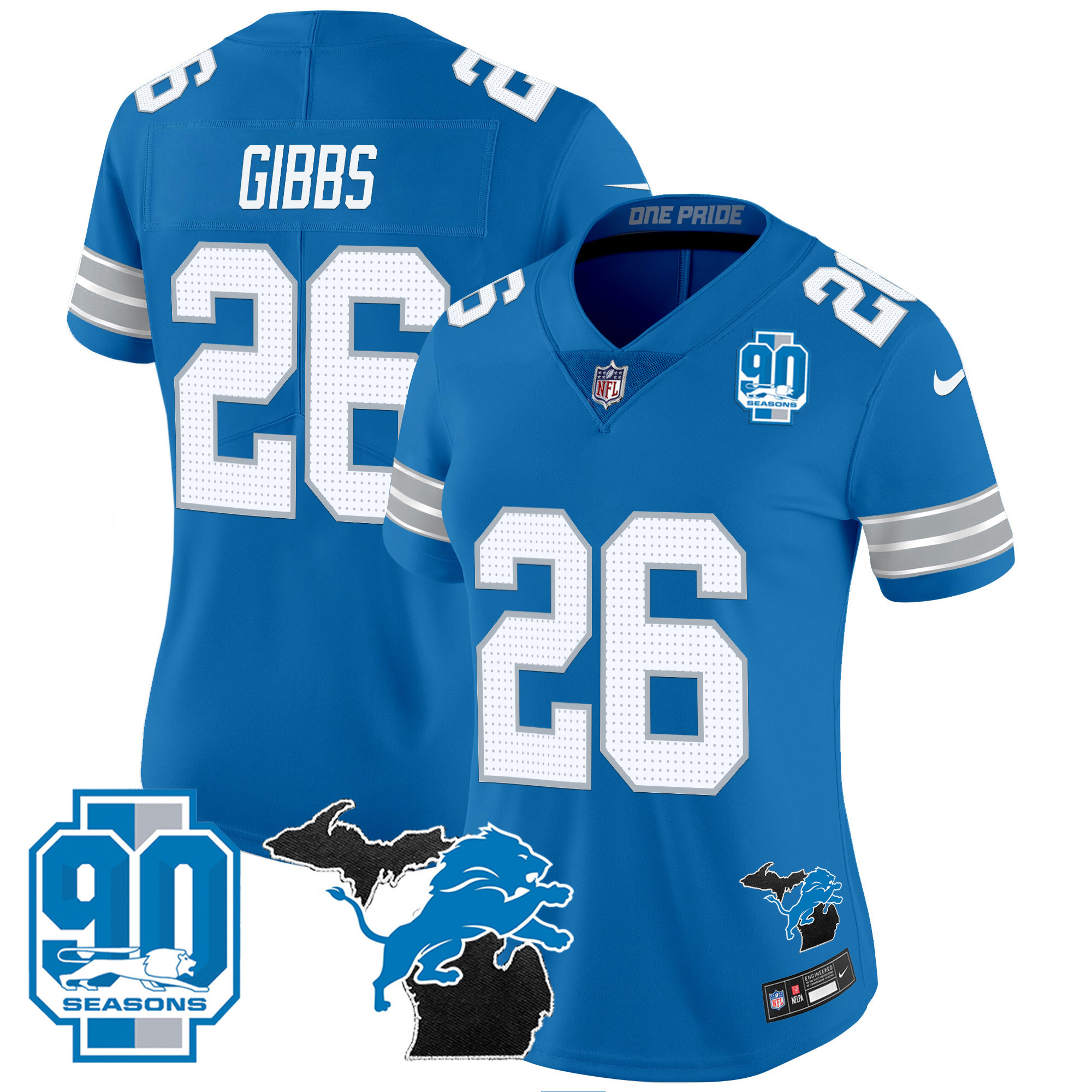 Women's Detroit Lions 2024 Michigan & 90th Year Patch Vapor Jersey - All Stitched - Image 28